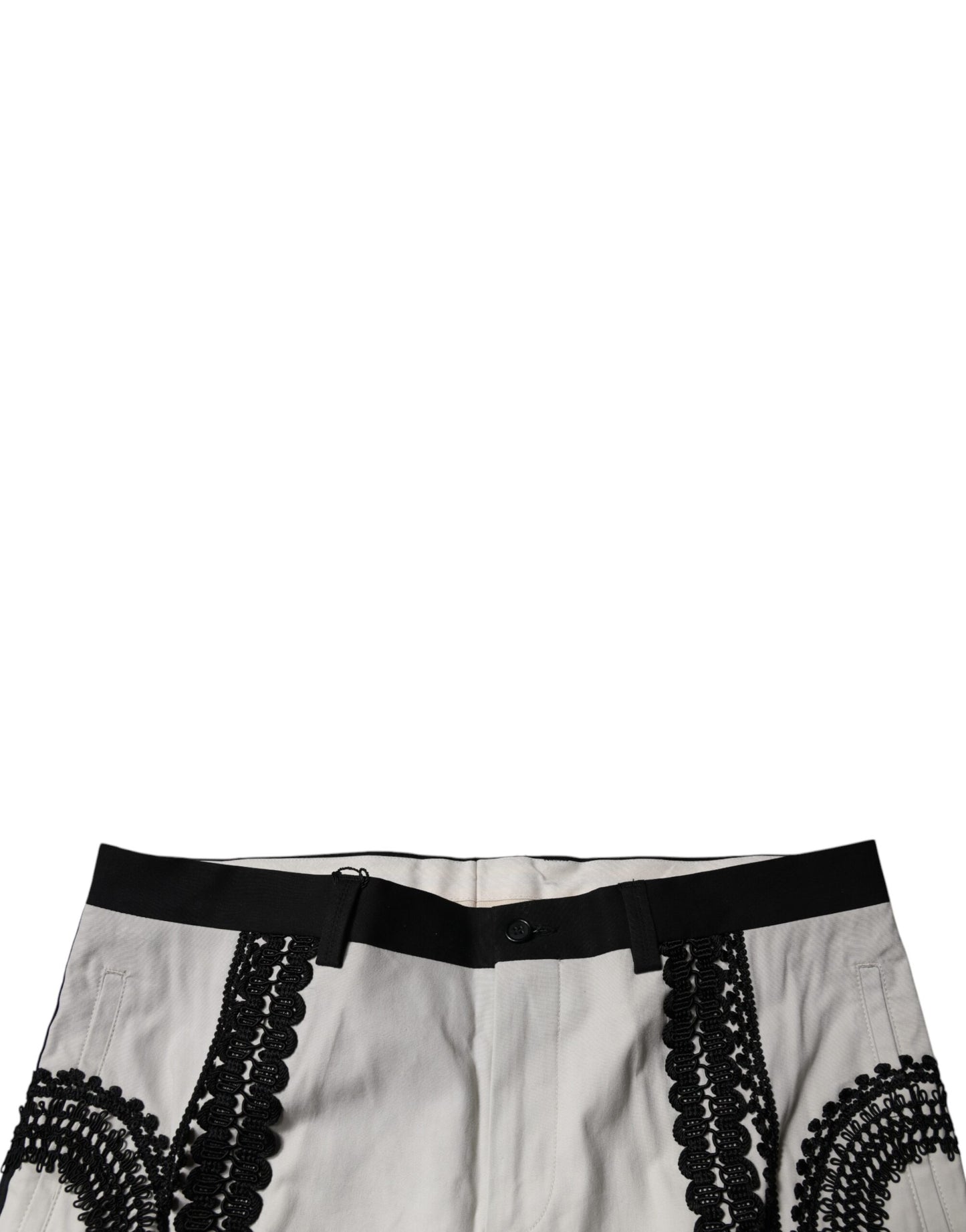 Dolce & Gabbana White Lace Trim Mid Waist Dress Formal Pants Dolce & Gabbana