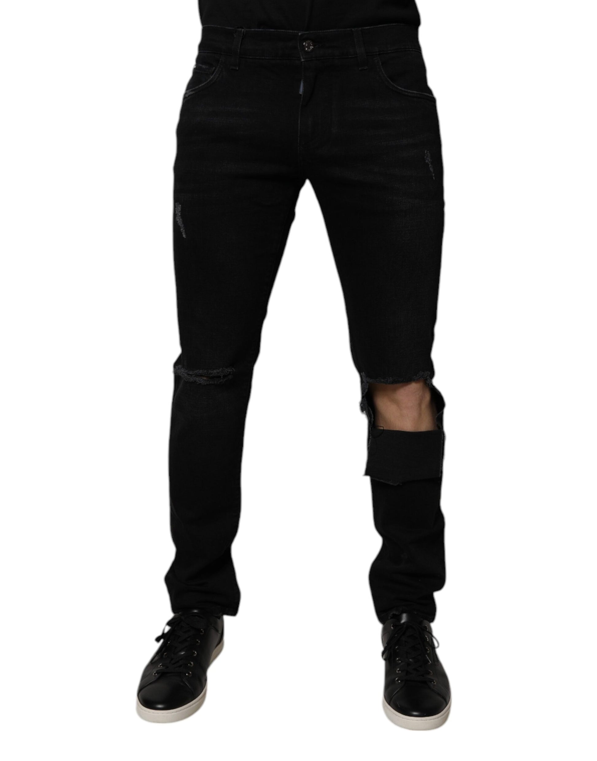 Dolce & Gabbana Black Ripped Cotton Skinny Men Denim Jeans Dolce & Gabbana
