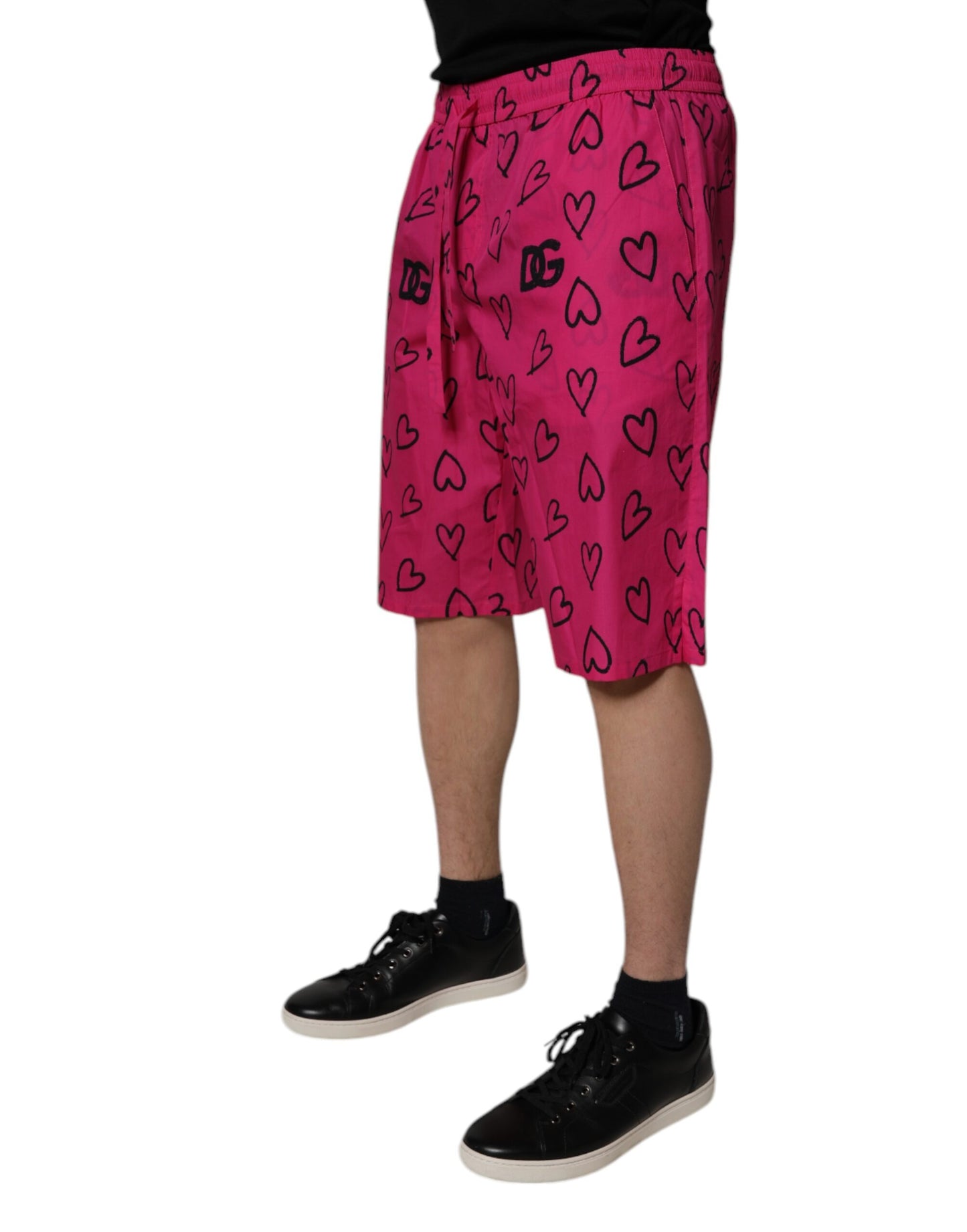 Dolce & Gabbana Pink Cotton Heart Print Bermuda Shorts Dolce & Gabbana