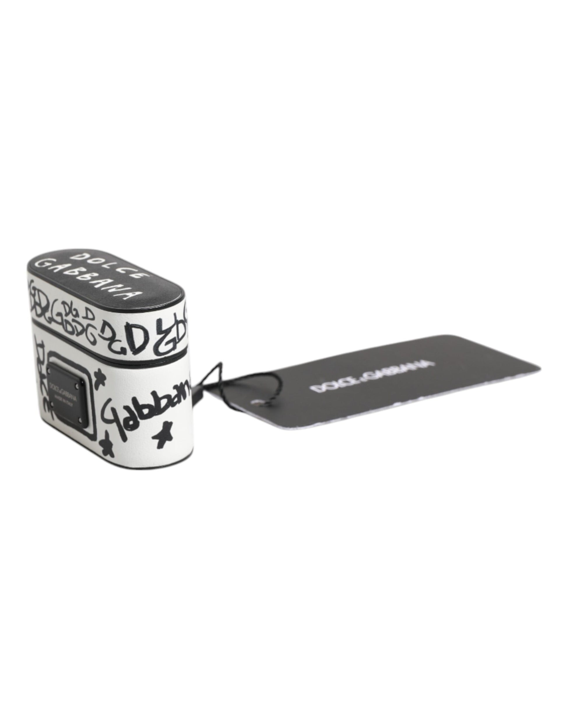 Dolce & Gabbana Black White Leather Scribble Embossed Logo Airpods Case Dolce & Gabbana