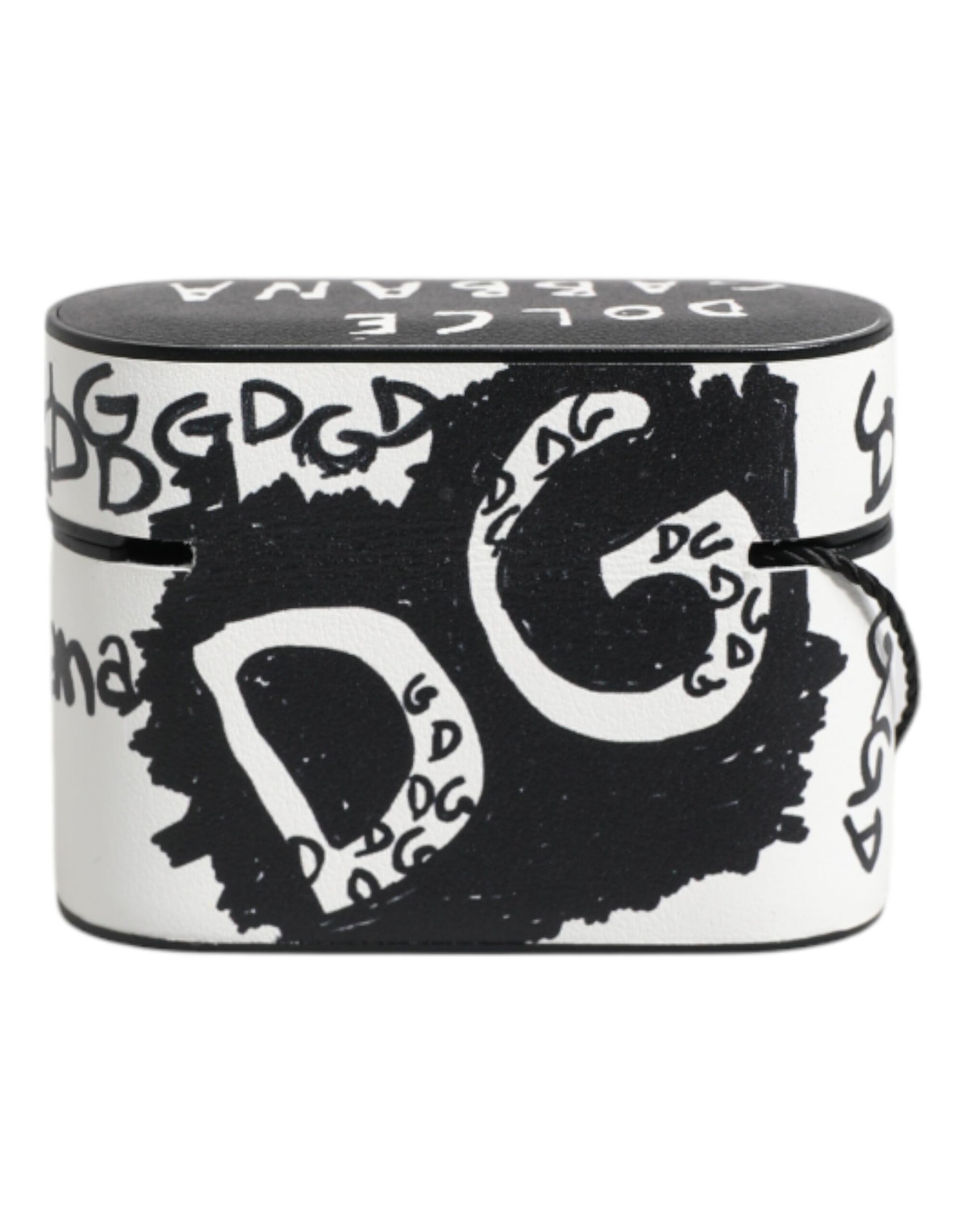 Dolce & Gabbana Black White Leather Scribble Embossed Logo Airpods Case Dolce & Gabbana