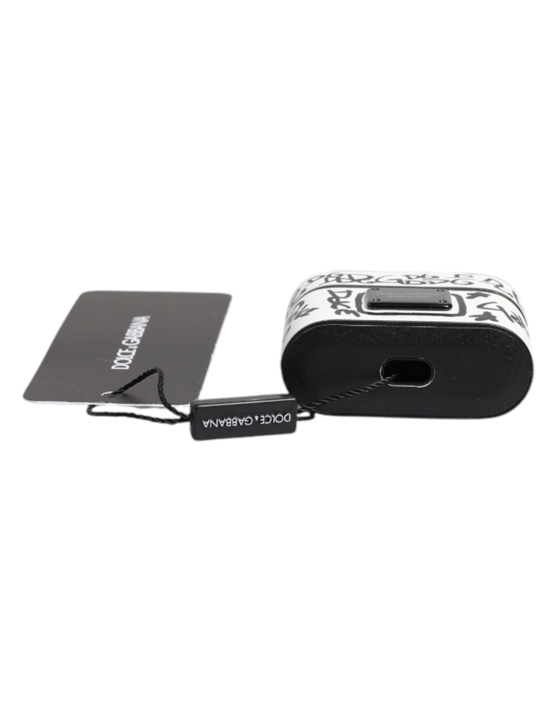 Dolce & Gabbana Black White Leather Scribble Embossed Logo Airpods Case Dolce & Gabbana