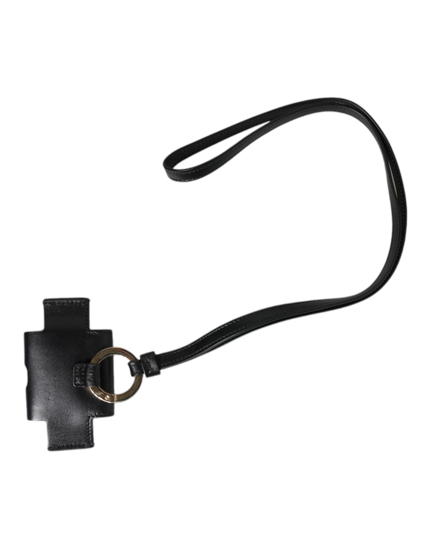Dolce & Gabbana Black Leather Strap Gold Metal Logo Plaque Airpods Case Dolce & Gabbana