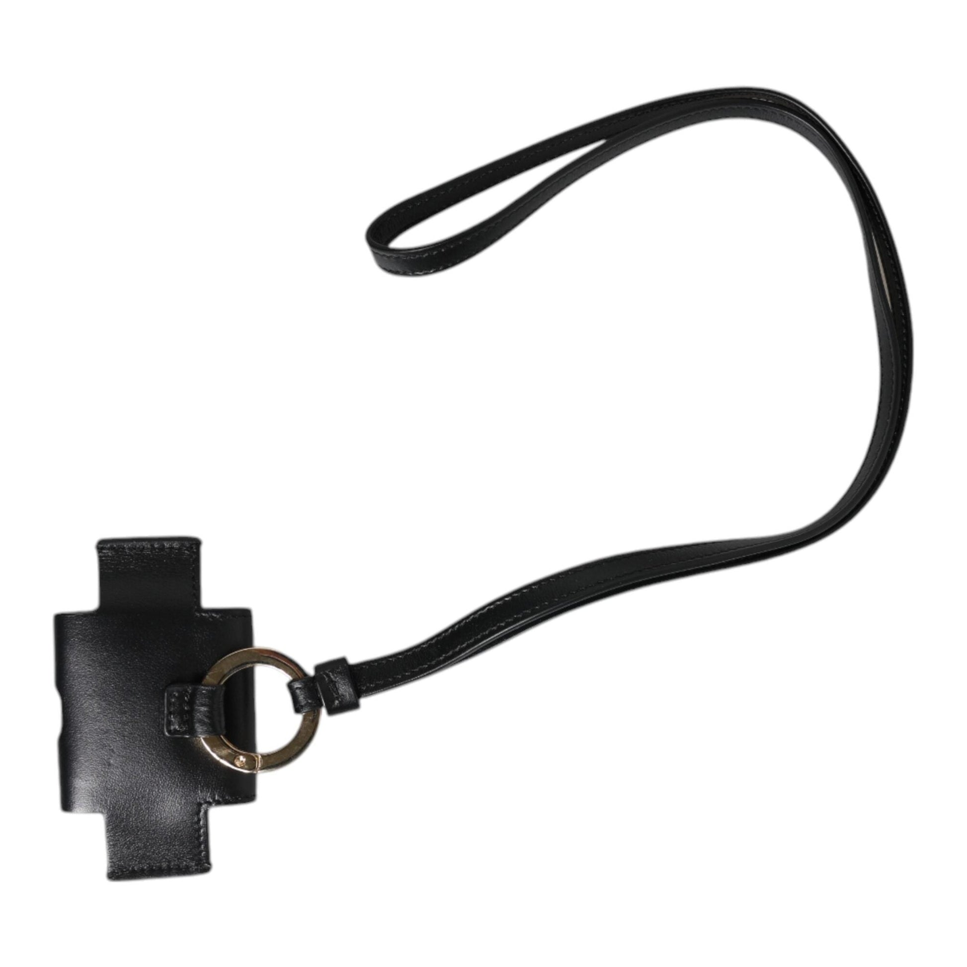 Dolce & Gabbana Black Leather Strap Gold Metal Logo Plaque Airpods Case Dolce & Gabbana