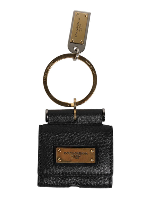 Dolce & Gabbana Black Leather Strap Gold Metal Logo Plaque Airpods Case Dolce & Gabbana
