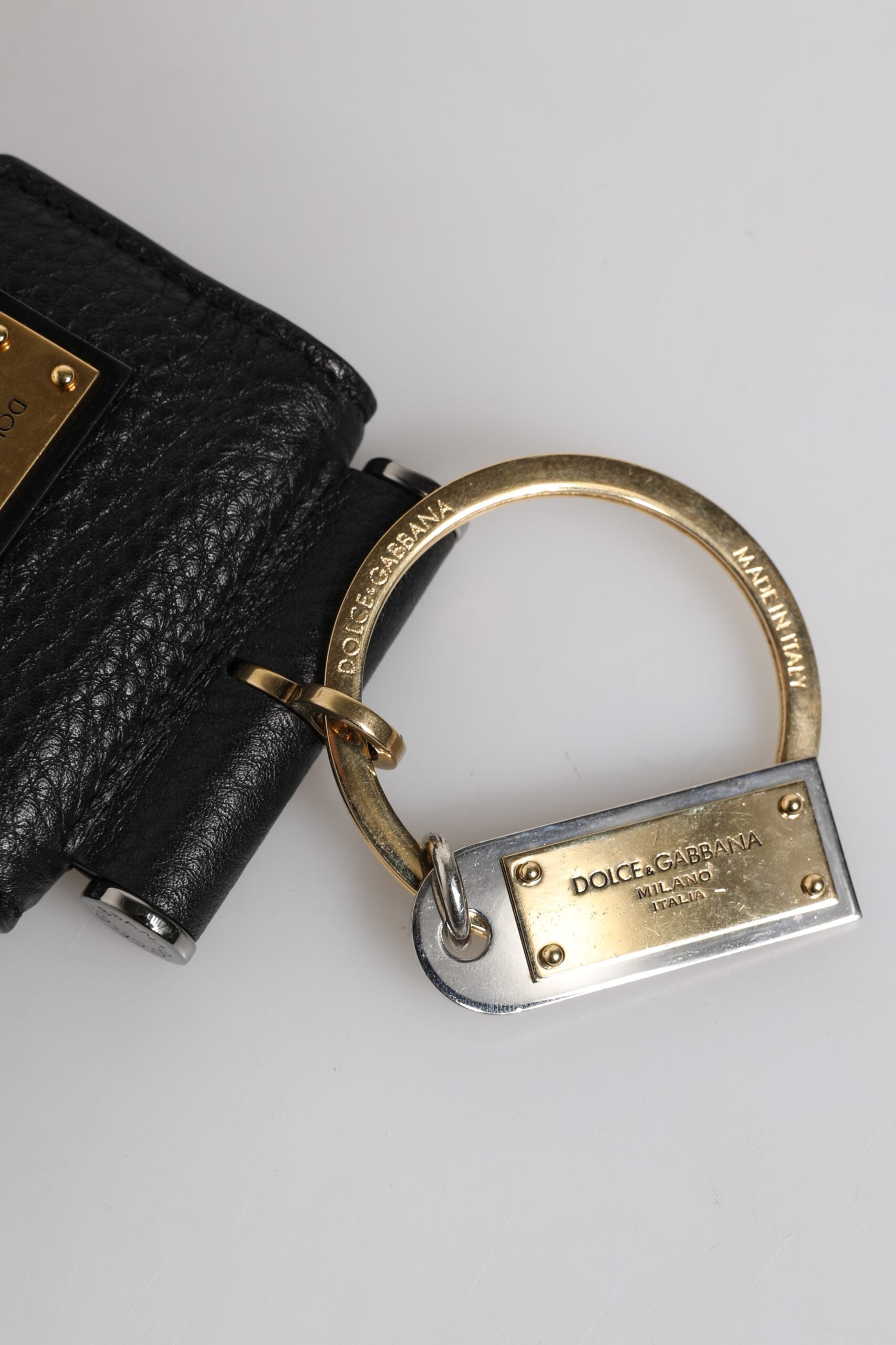 Dolce & Gabbana Black Leather Strap Gold Metal Logo Plaque Airpods Case Dolce & Gabbana