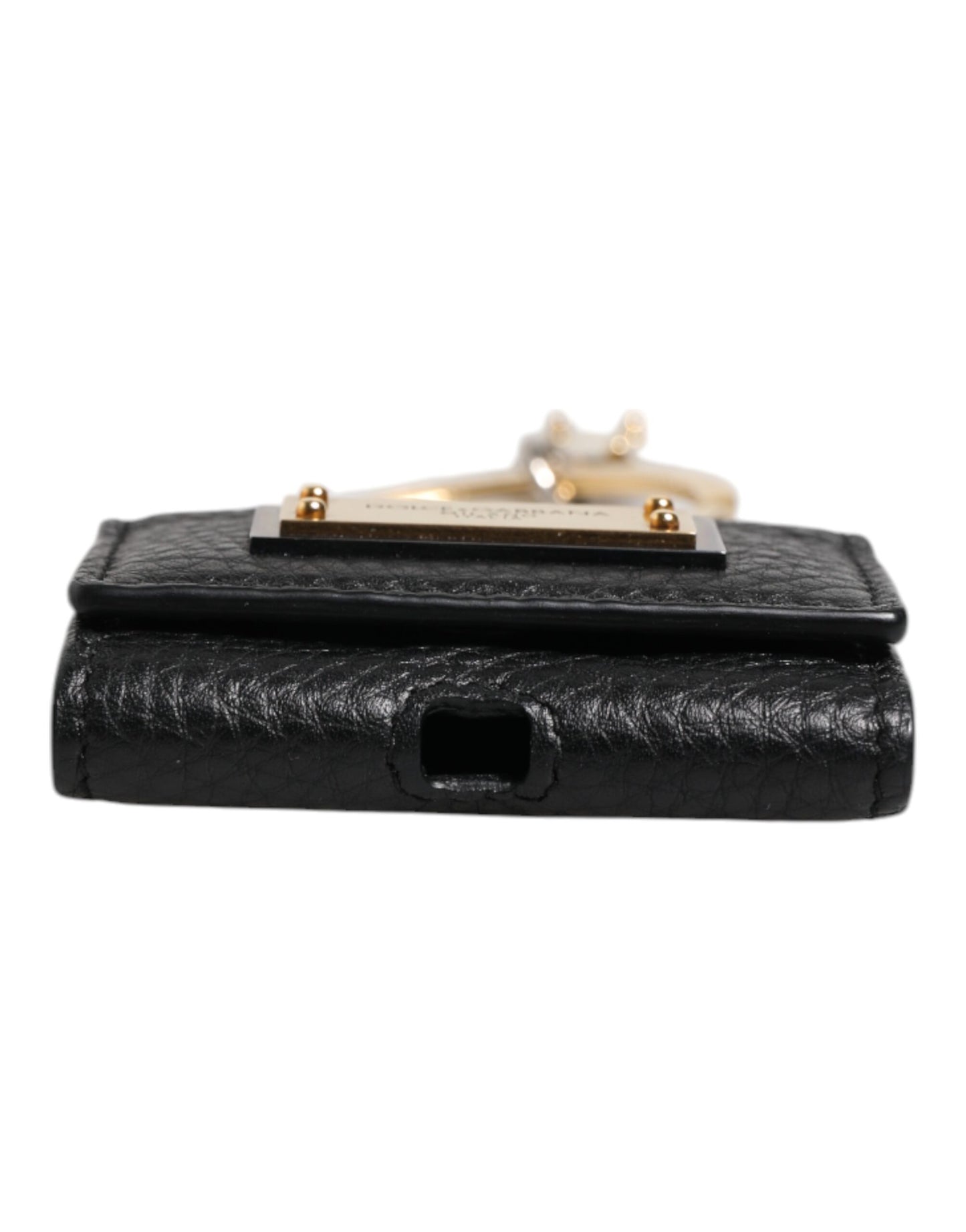 Dolce & Gabbana Black Leather Strap Gold Metal Logo Plaque Airpods Case Dolce & Gabbana