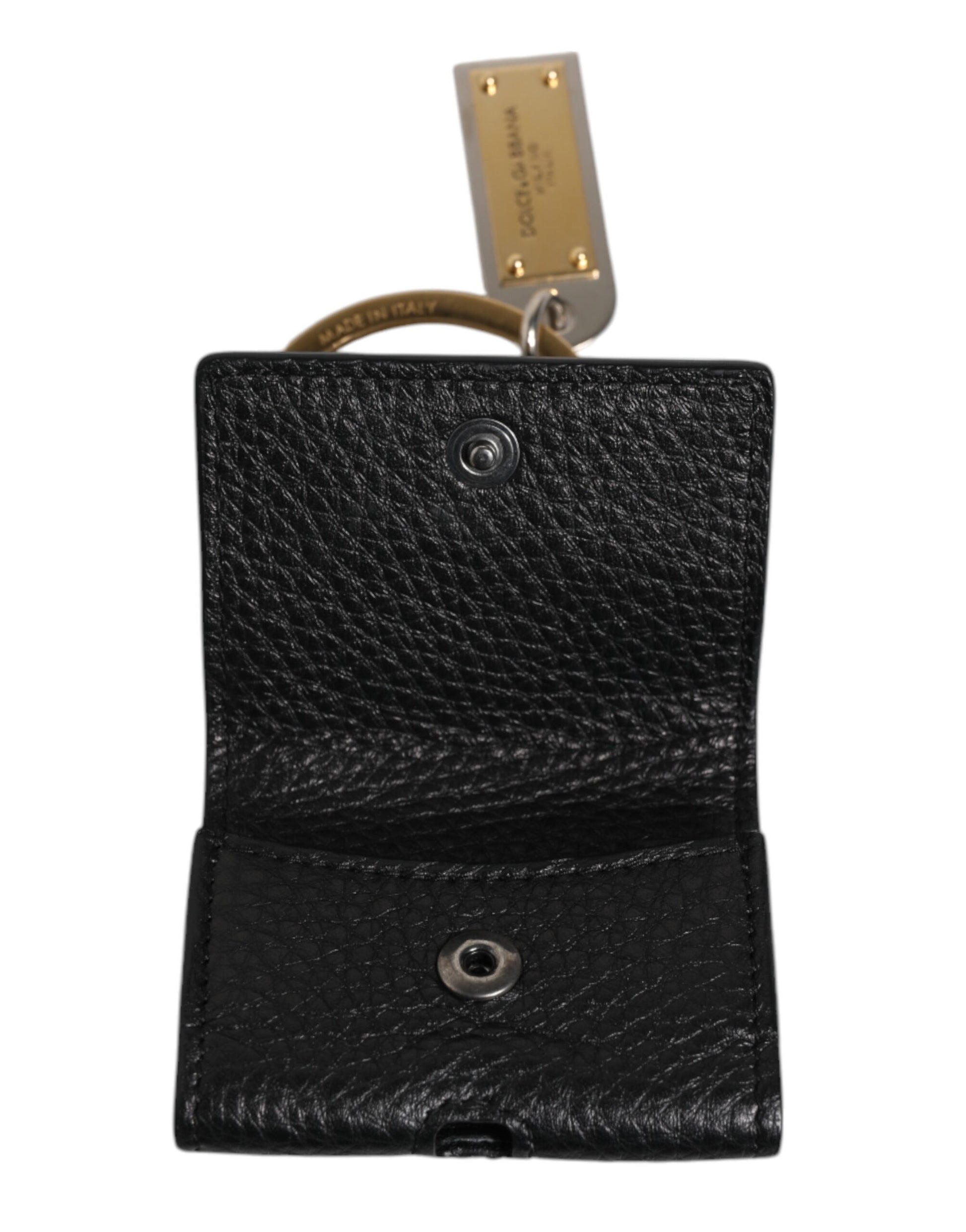 Dolce & Gabbana Black Leather Strap Gold Metal Logo Plaque Airpods Case Dolce & Gabbana