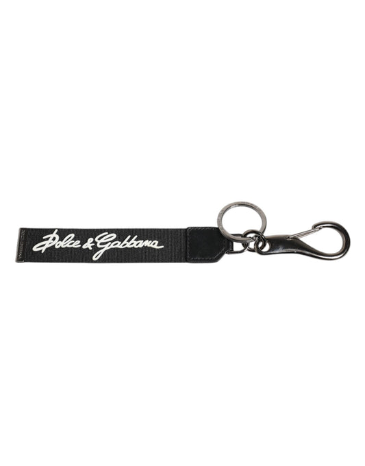 Dolce & Gabbana Black White DG Logo Silver Men Keychain Polyester Keyring Dolce & Gabbana