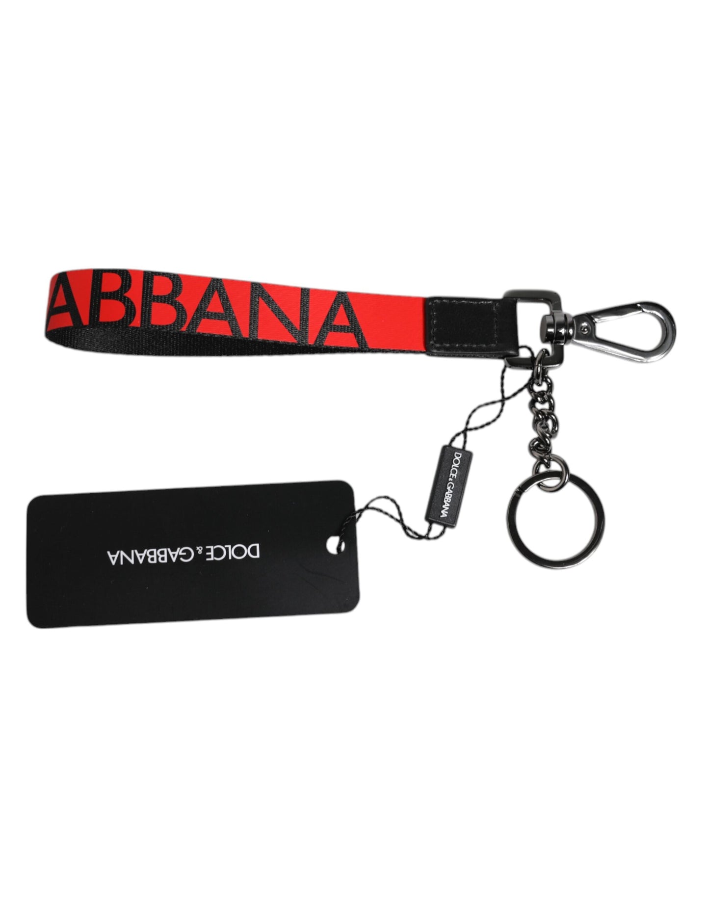 Dolce & Gabbana Red Logo Nylon Silver Brass Men Holder Keychain Keyring Dolce & Gabbana