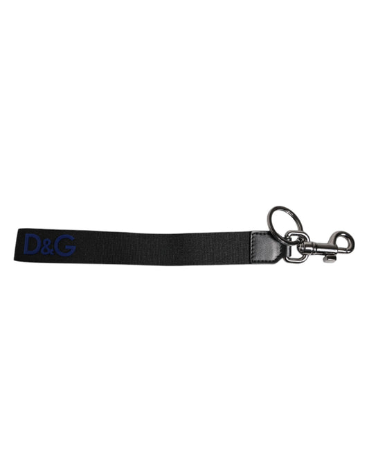 Dolce & Gabbana Black Logo Nylon Silver Brass Men Holder Keychain Keyring Dolce & Gabbana