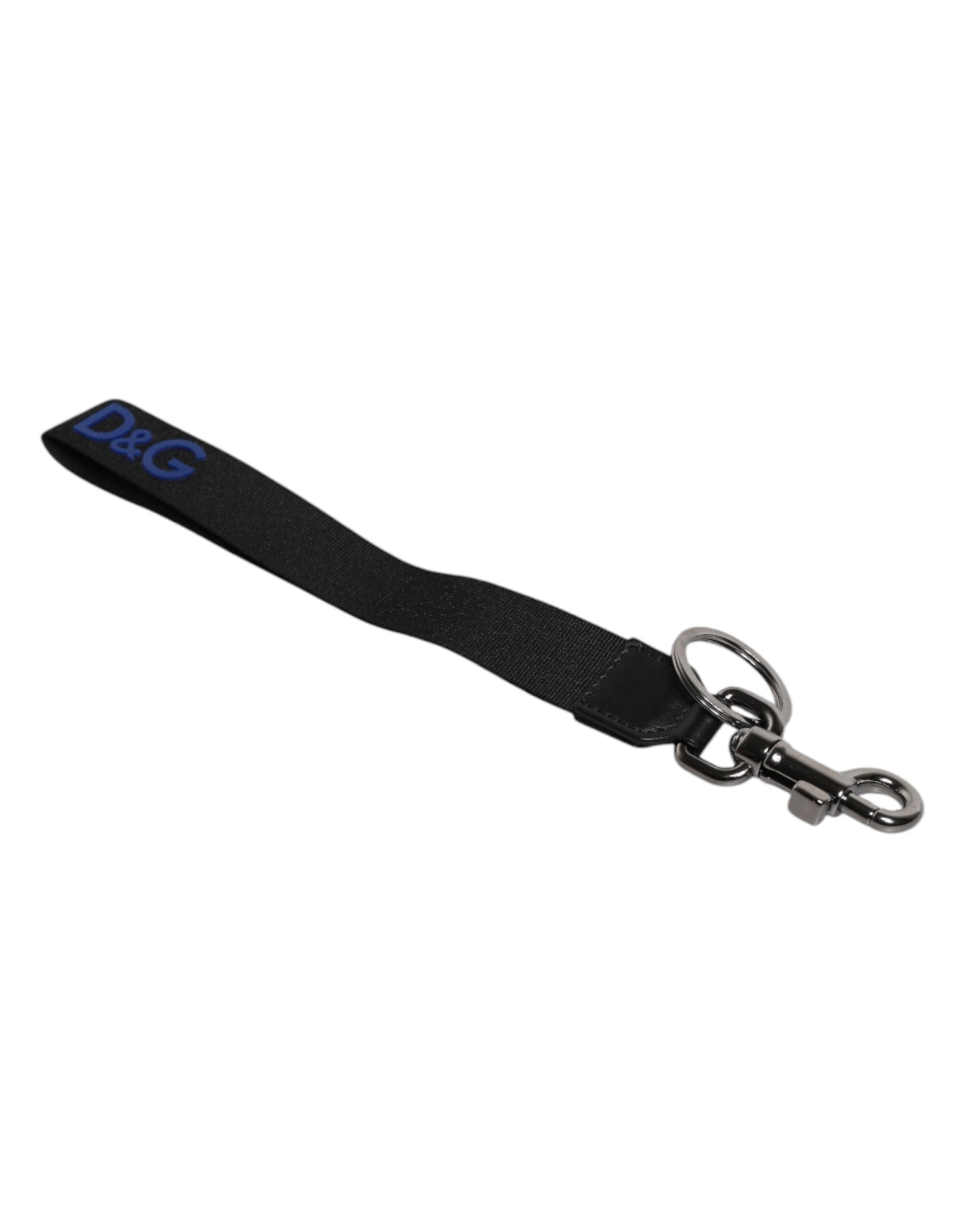Dolce & Gabbana Black Logo Nylon Silver Brass Men Holder Keychain Keyring Dolce & Gabbana
