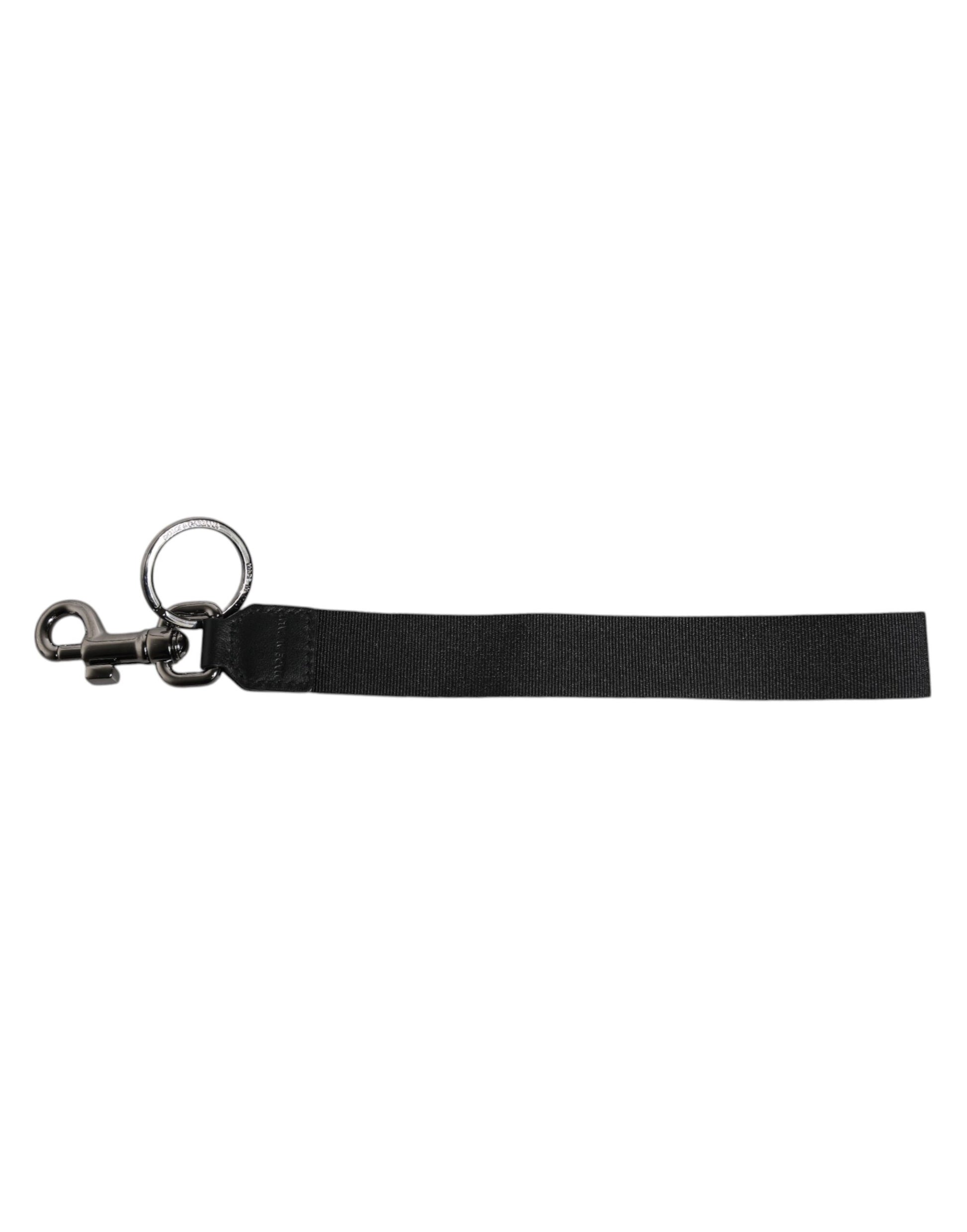 Dolce & Gabbana Black Logo Nylon Silver Brass Men Holder Keychain Keyring Dolce & Gabbana