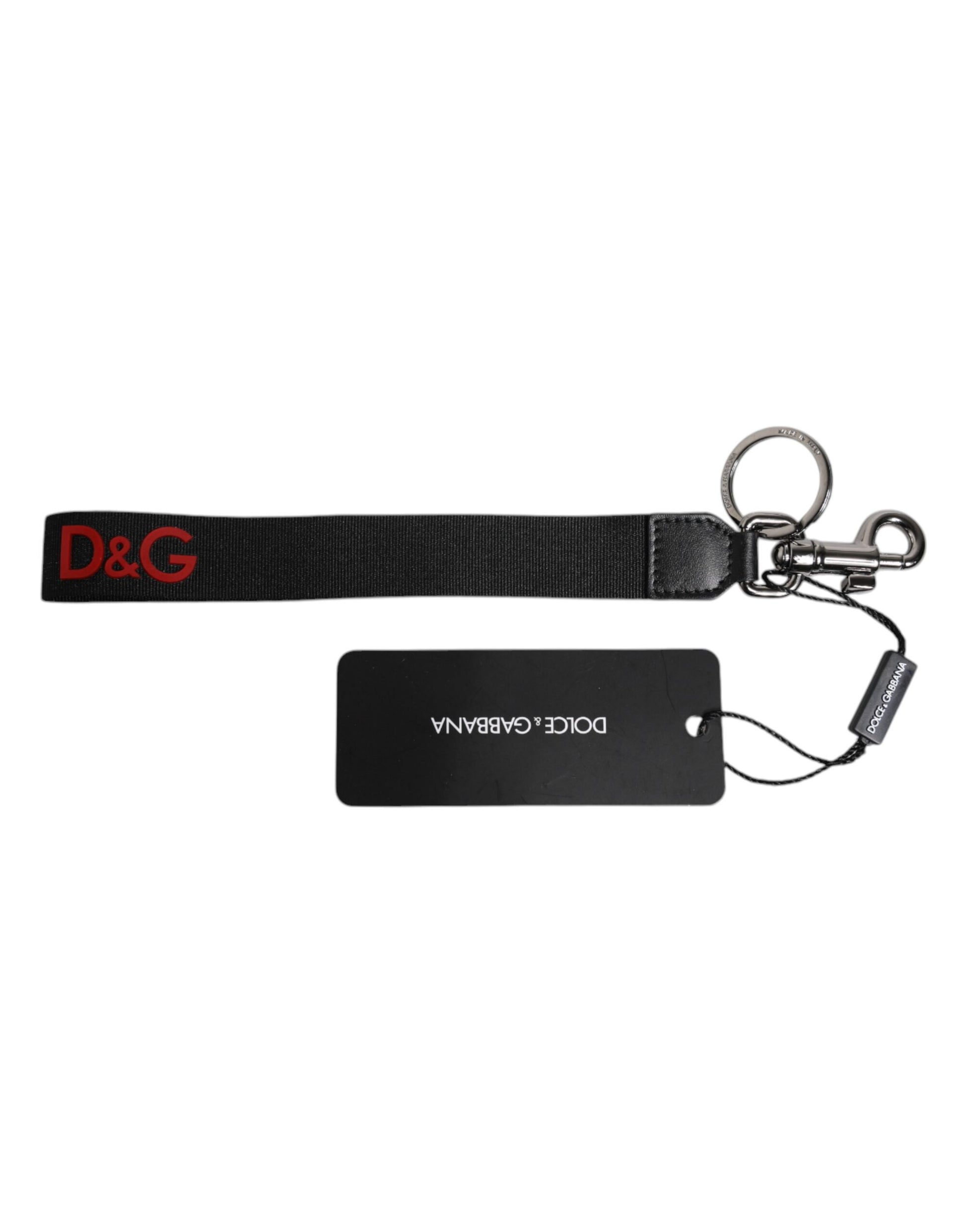 Dolce & Gabbana Black Logo Nylon Silver Brass Men Holder Keychain Keyring Dolce & Gabbana