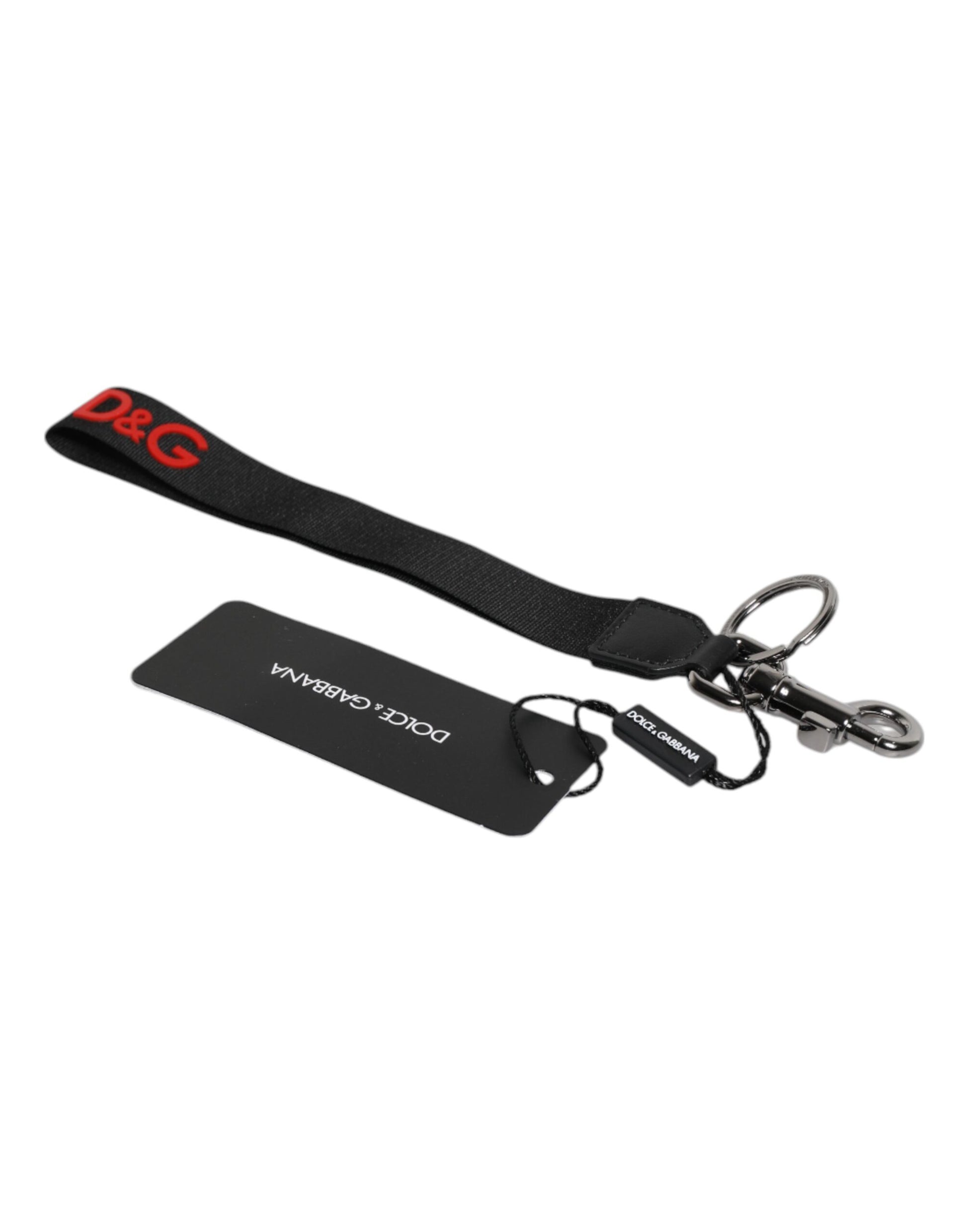 Dolce & Gabbana Black Logo Nylon Silver Brass Men Holder Keychain Keyring Dolce & Gabbana
