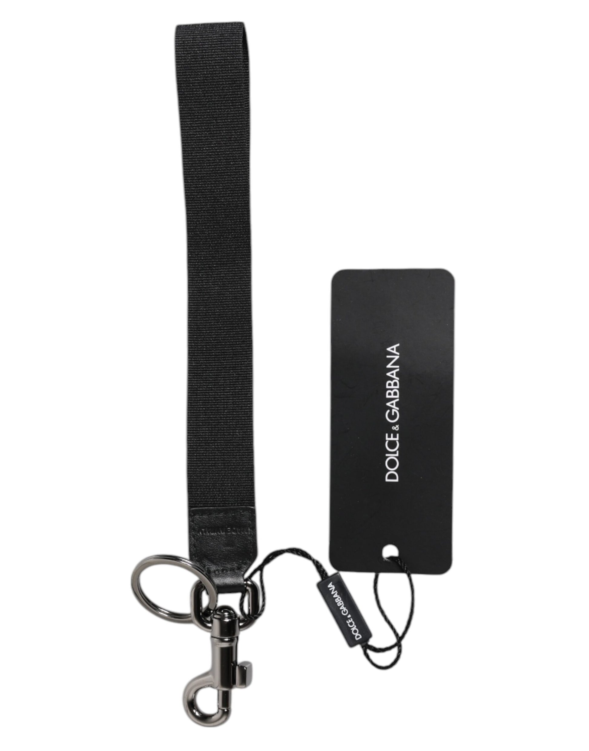 Dolce & Gabbana Black Logo Nylon Silver Brass Men Holder Keychain Keyring Dolce & Gabbana