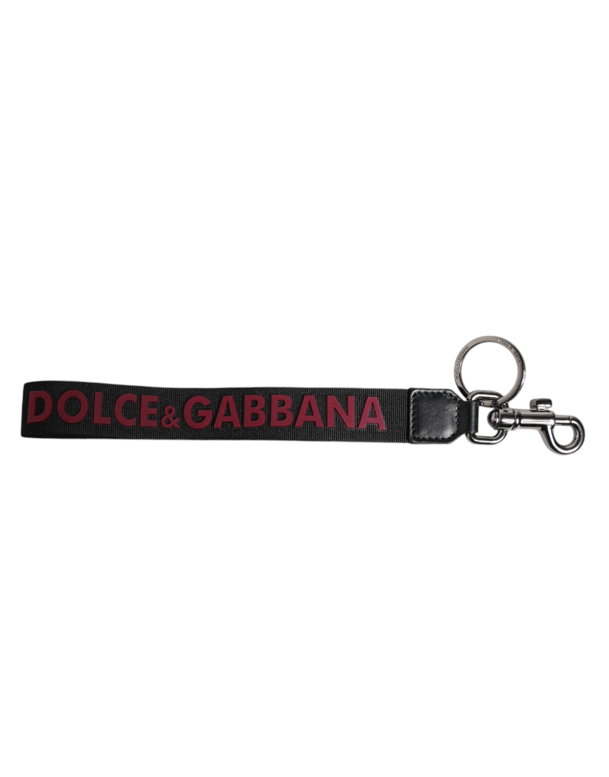 Dolce & Gabbana Black Logo Nylon Silver Brass Men Holder Keychain Keyring Dolce & Gabbana