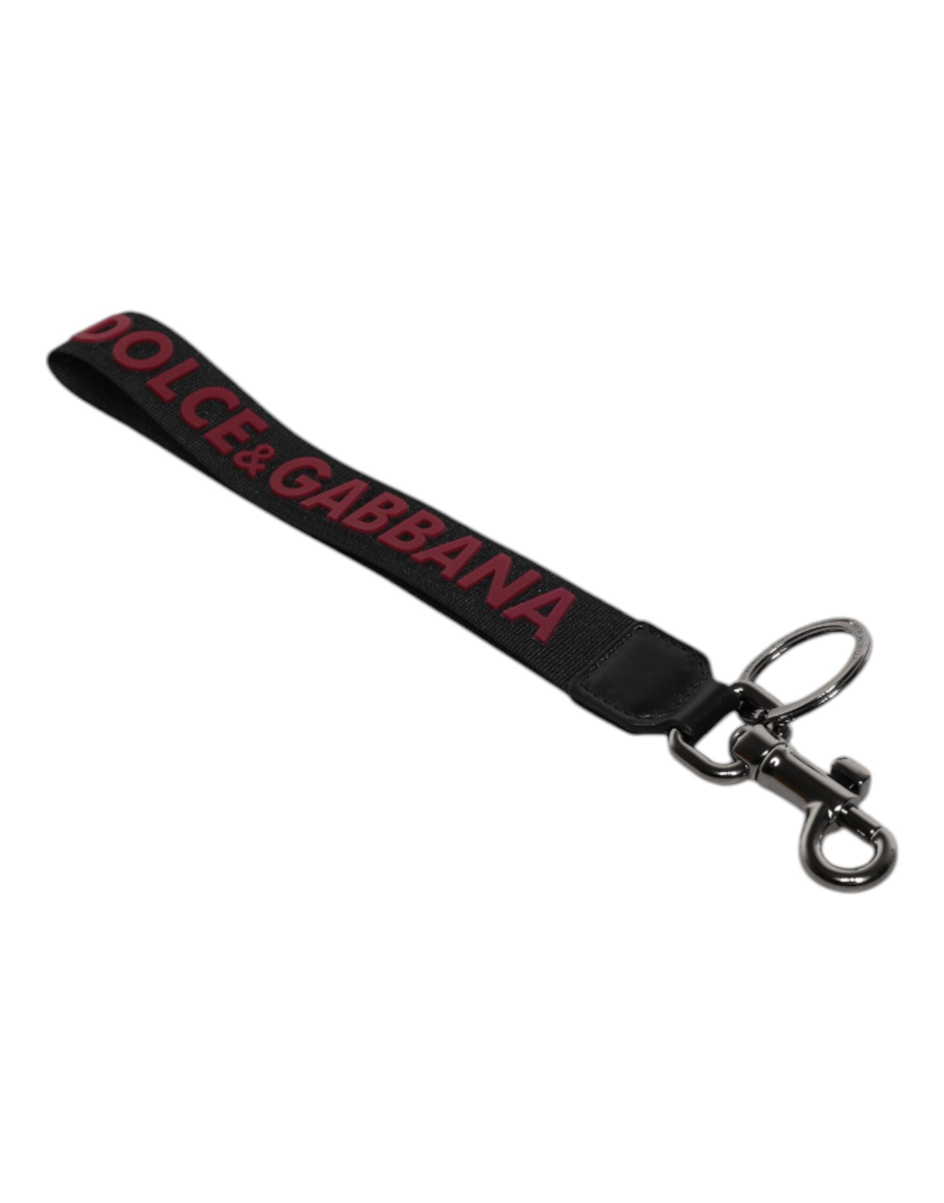 Dolce & Gabbana Black Logo Nylon Silver Brass Men Holder Keychain Keyring Dolce & Gabbana