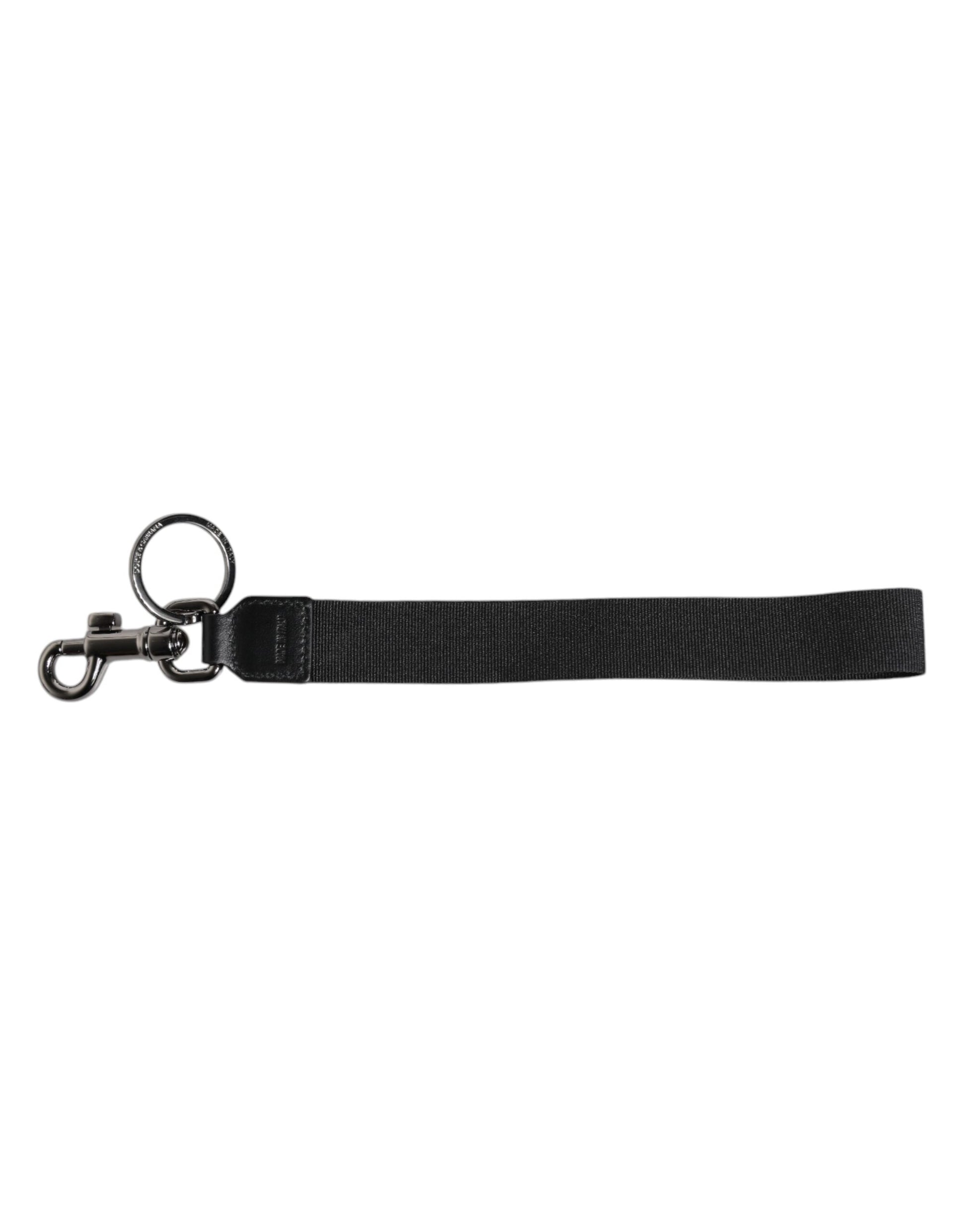 Dolce & Gabbana Black Logo Nylon Silver Brass Men Holder Keychain Keyring Dolce & Gabbana