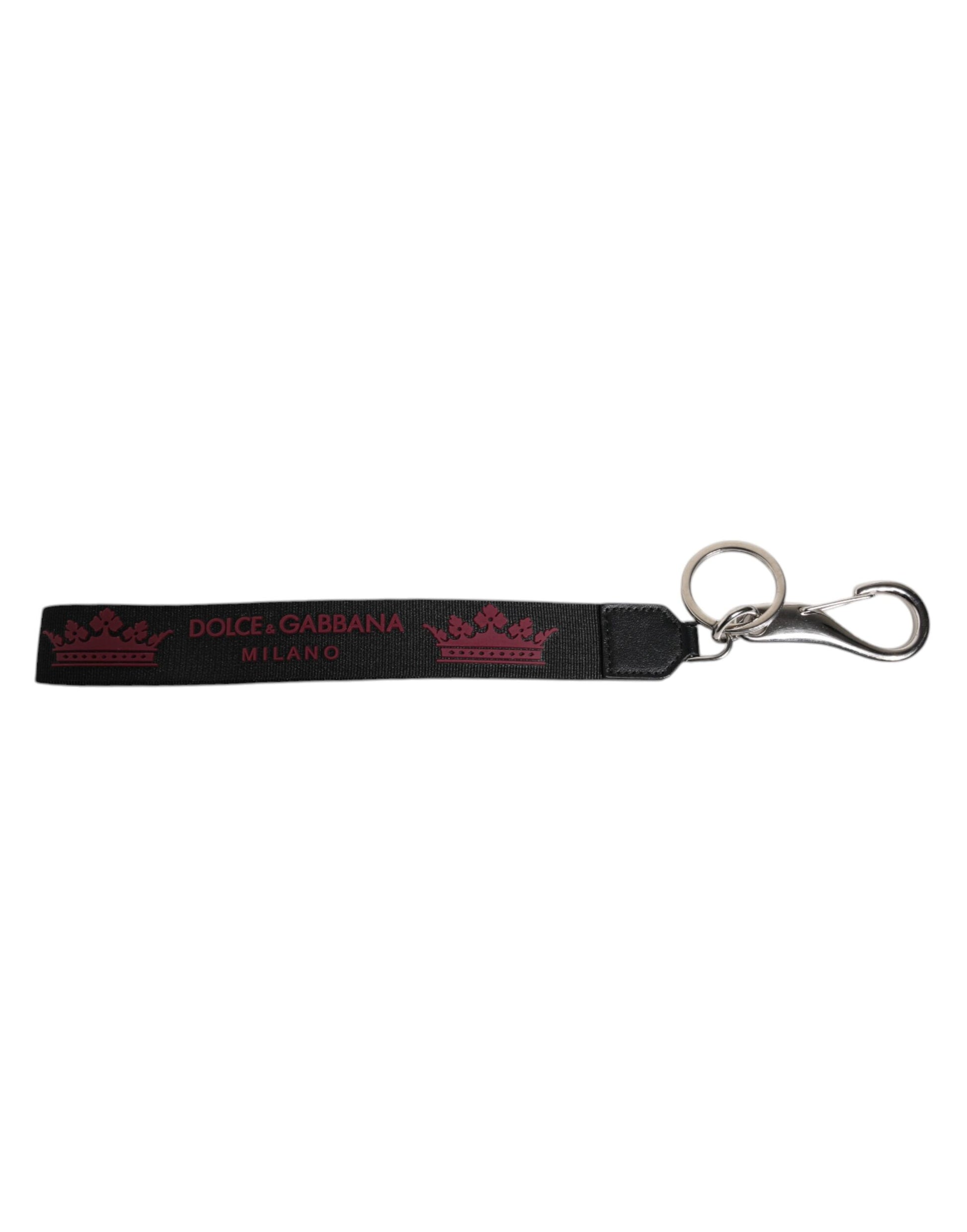 Dolce & Gabbana Black Nylon Logo DG Crown Men's Holder Keychain Keyring Dolce & Gabbana