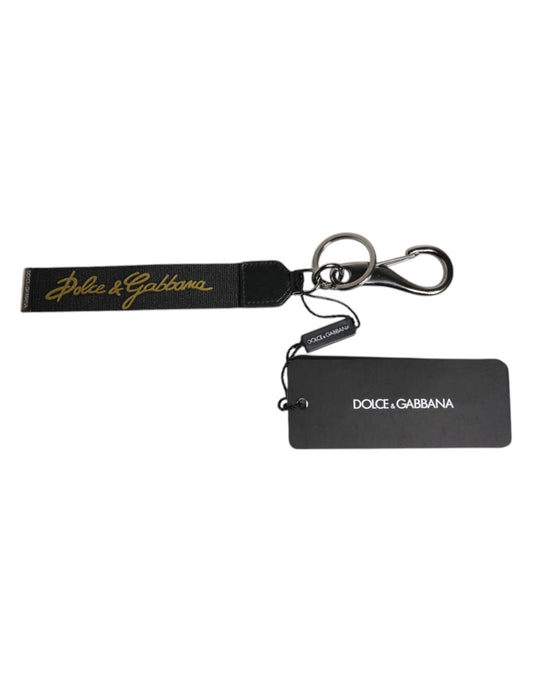 Dolce & Gabbana Black Logo Nylon Silver Brass Men Holder Keychain Keyring Dolce & Gabbana