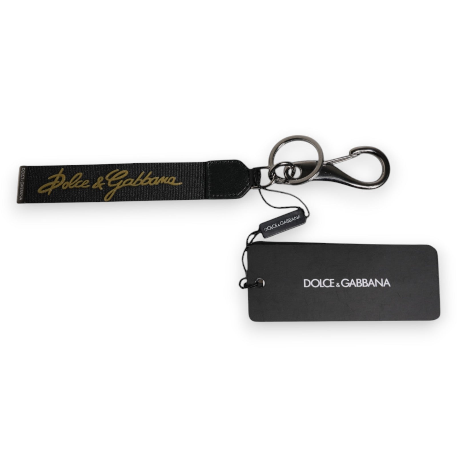 Dolce & Gabbana Black Logo Nylon Silver Brass Men Holder Keychain Keyring Dolce & Gabbana