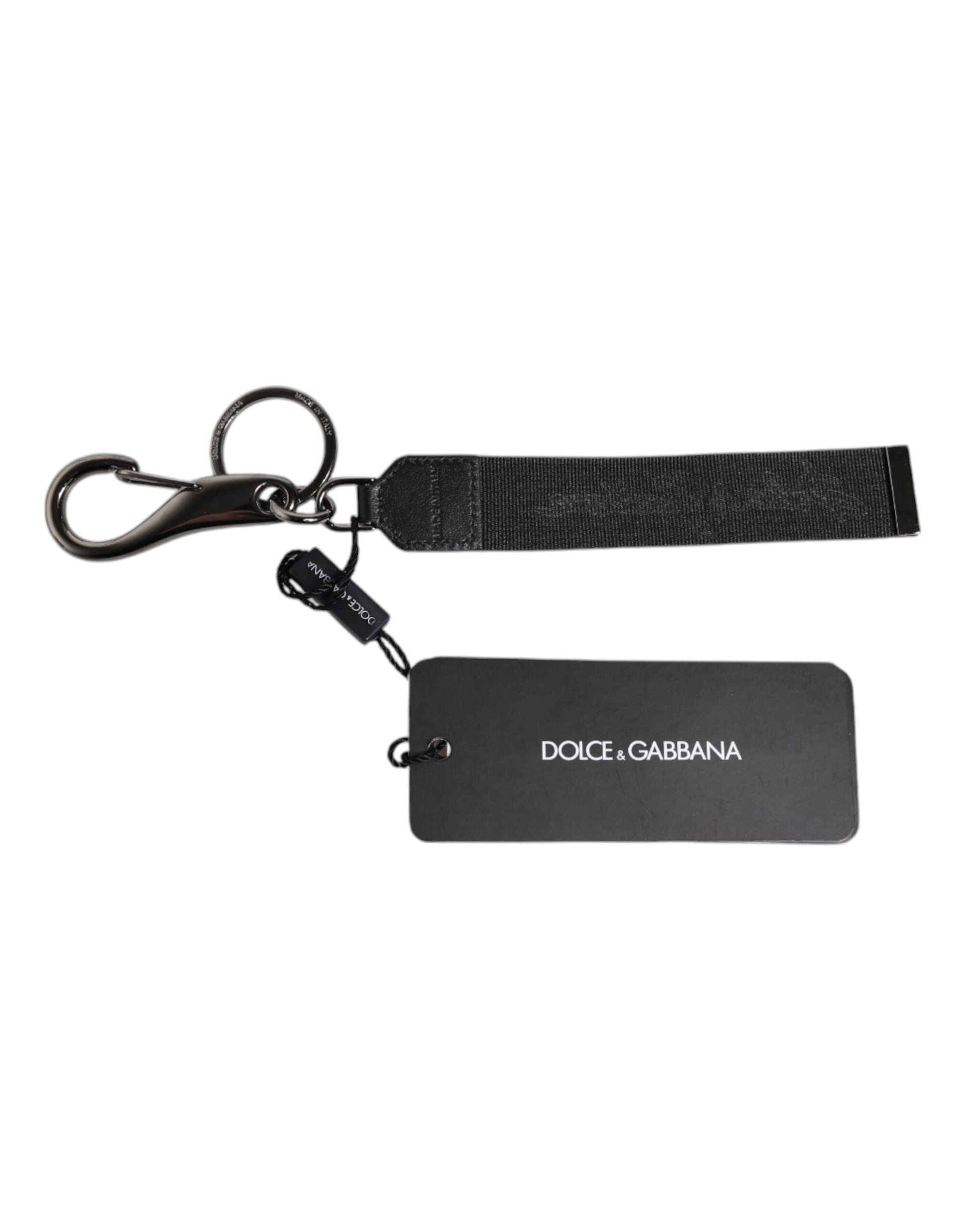 Dolce & Gabbana Black Logo Nylon Silver Brass Men Holder Keychain Keyring Dolce & Gabbana