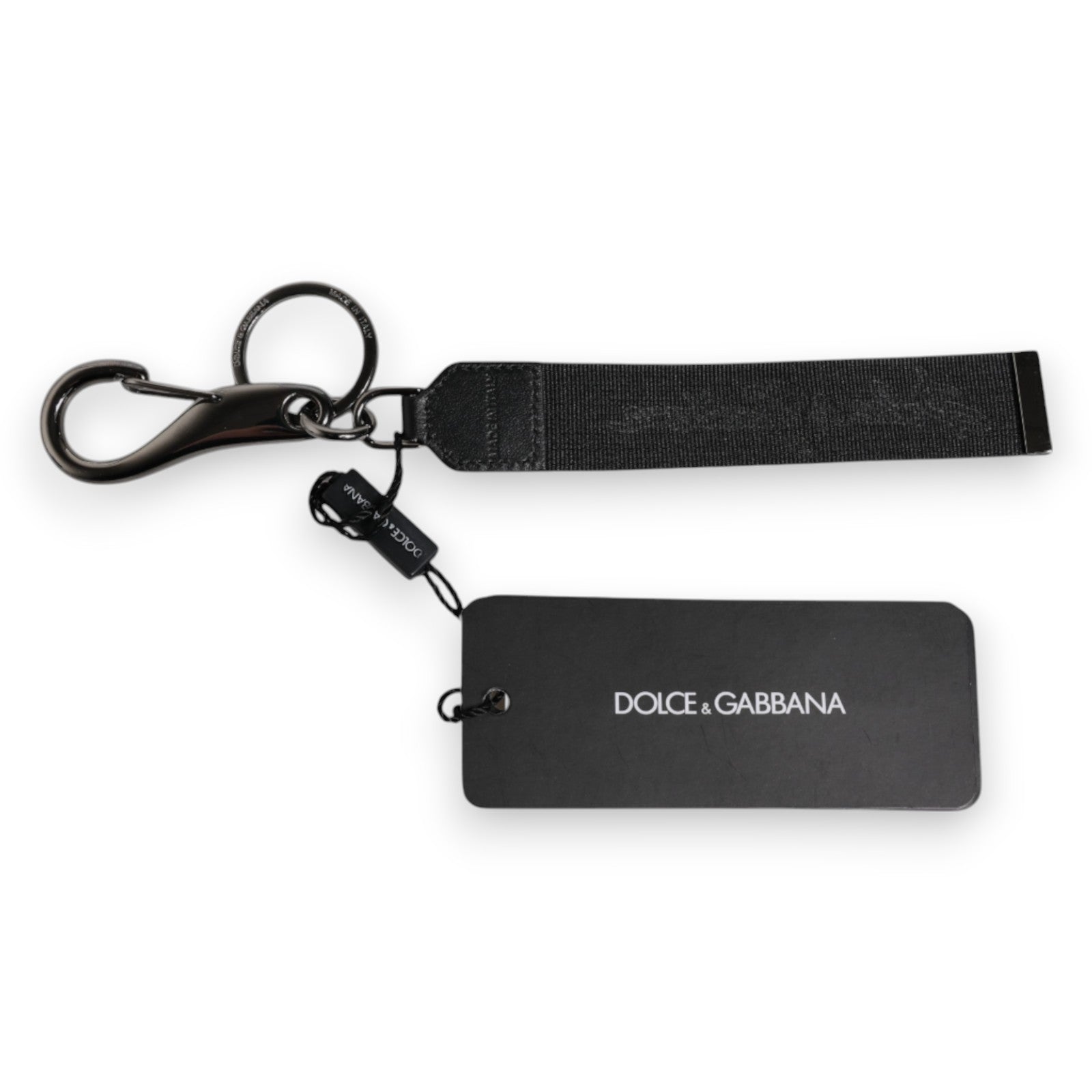 Dolce & Gabbana Black Logo Nylon Silver Brass Men Holder Keychain Keyring Dolce & Gabbana