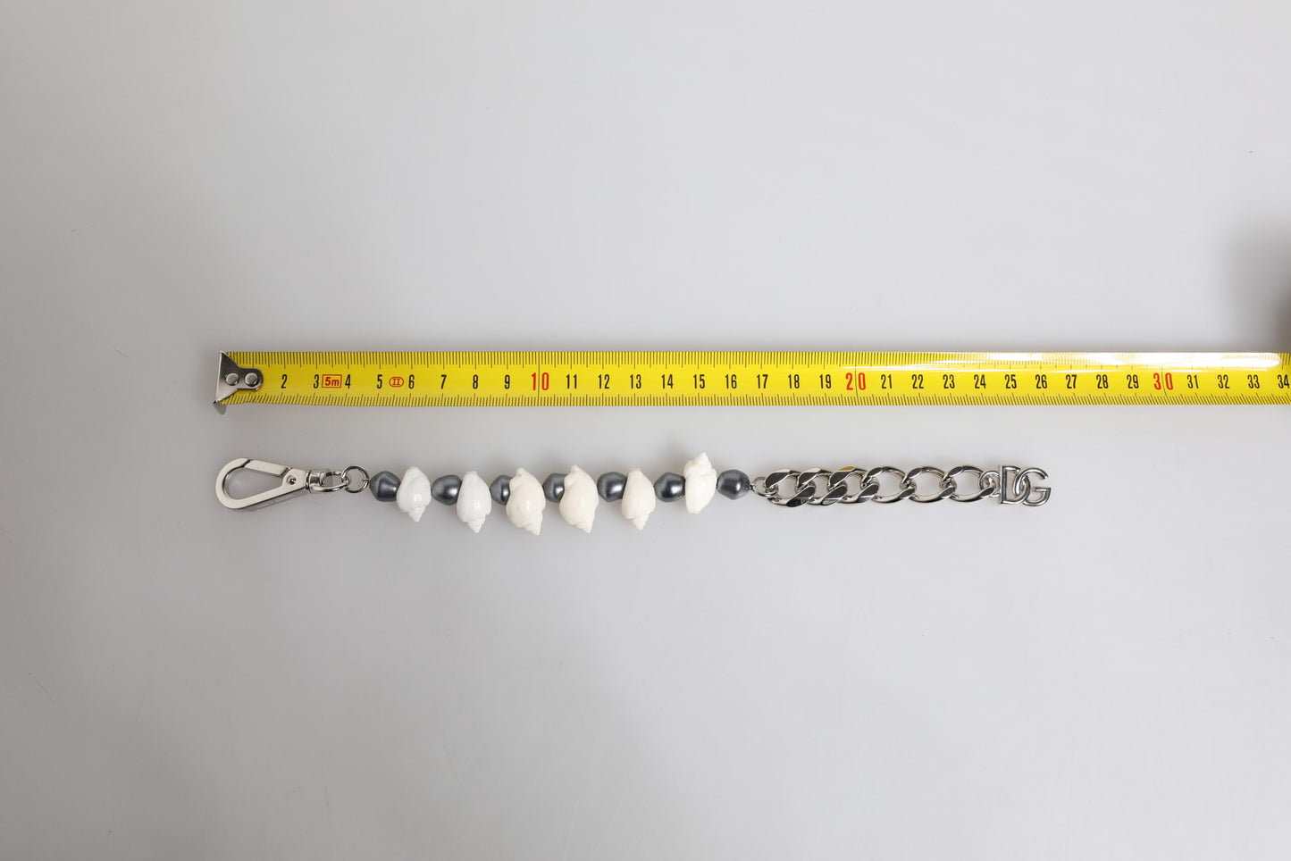 Dolce & Gabbana Silver Tone Brass Beaded Shell DG Logo Pendant Bracelet Dolce & Gabbana