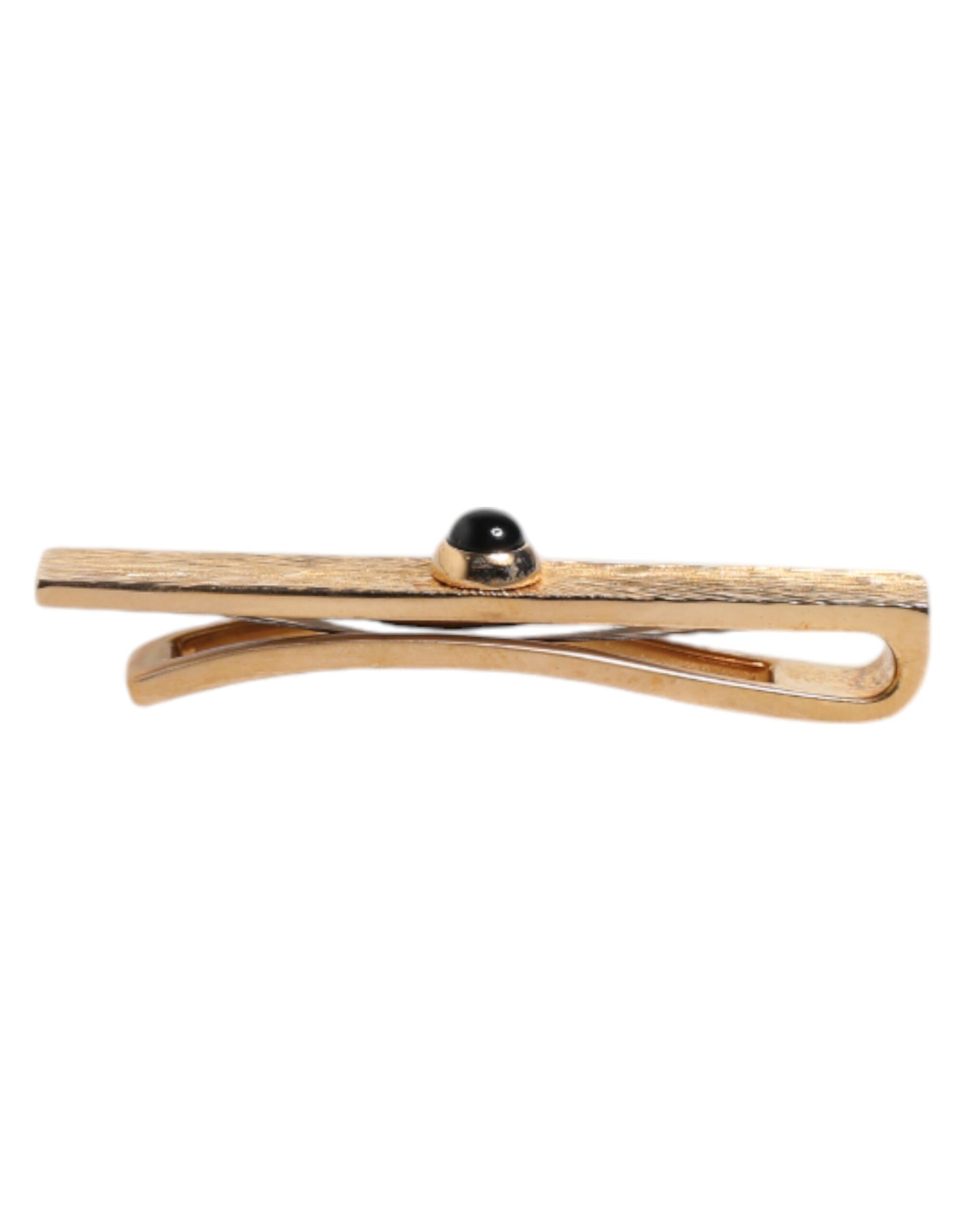 Dolce & Gabbana Black Sapphire Gold Tone Brass Tie Clip Bar Dolce & Gabbana