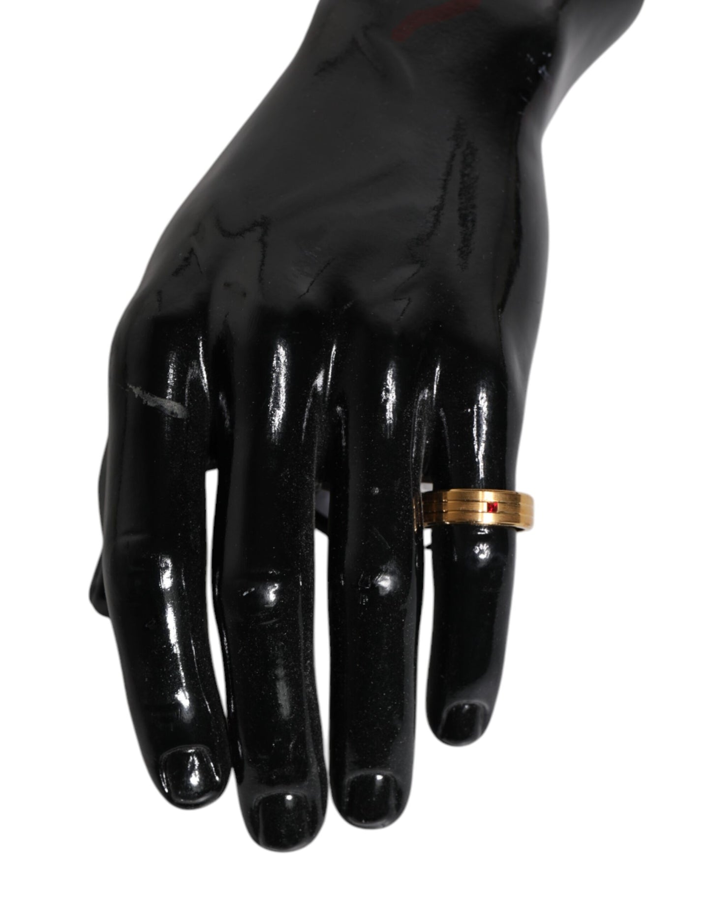 Dolce & Gabbana Gold Tone Brass Red Crystal DG Logo Ring Dolce & Gabbana