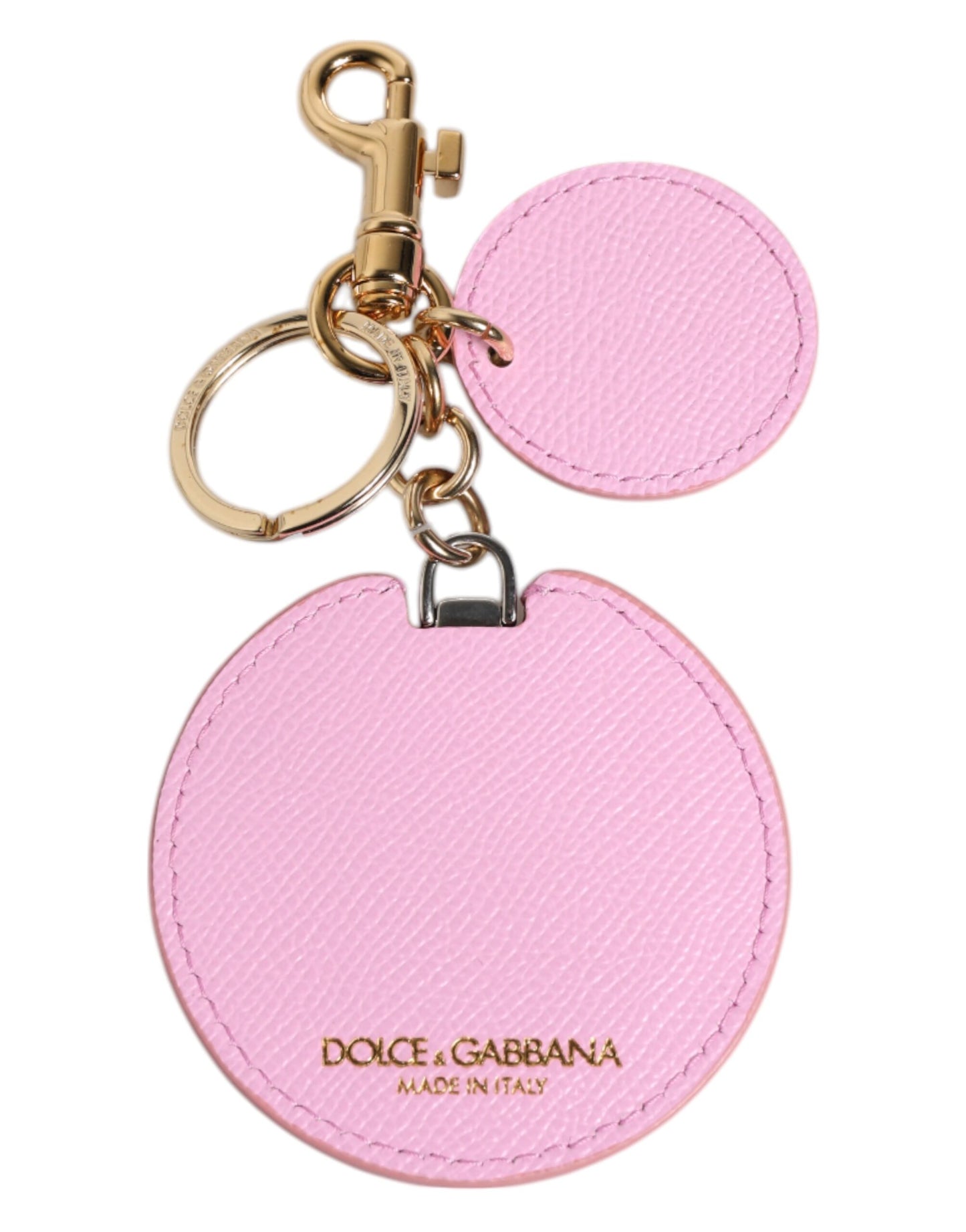 Dolce & Gabbana Pink Calf Leather Gold Metal Logo Print Keyring Keychain Dolce & Gabbana