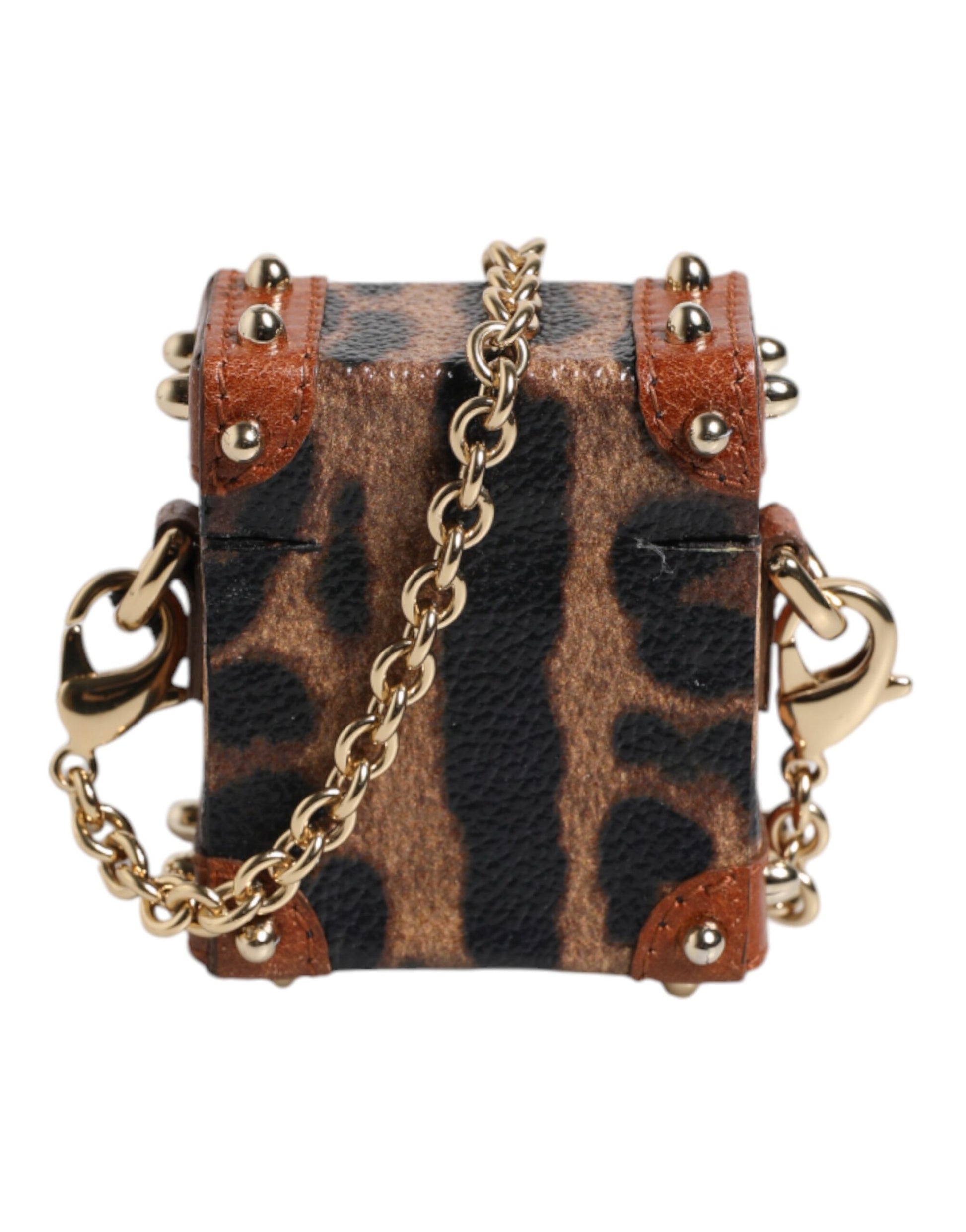 Dolce & Gabbana Brown Leopard Metal Logo Plaque Gold Chain Airpods Case Dolce & Gabbana