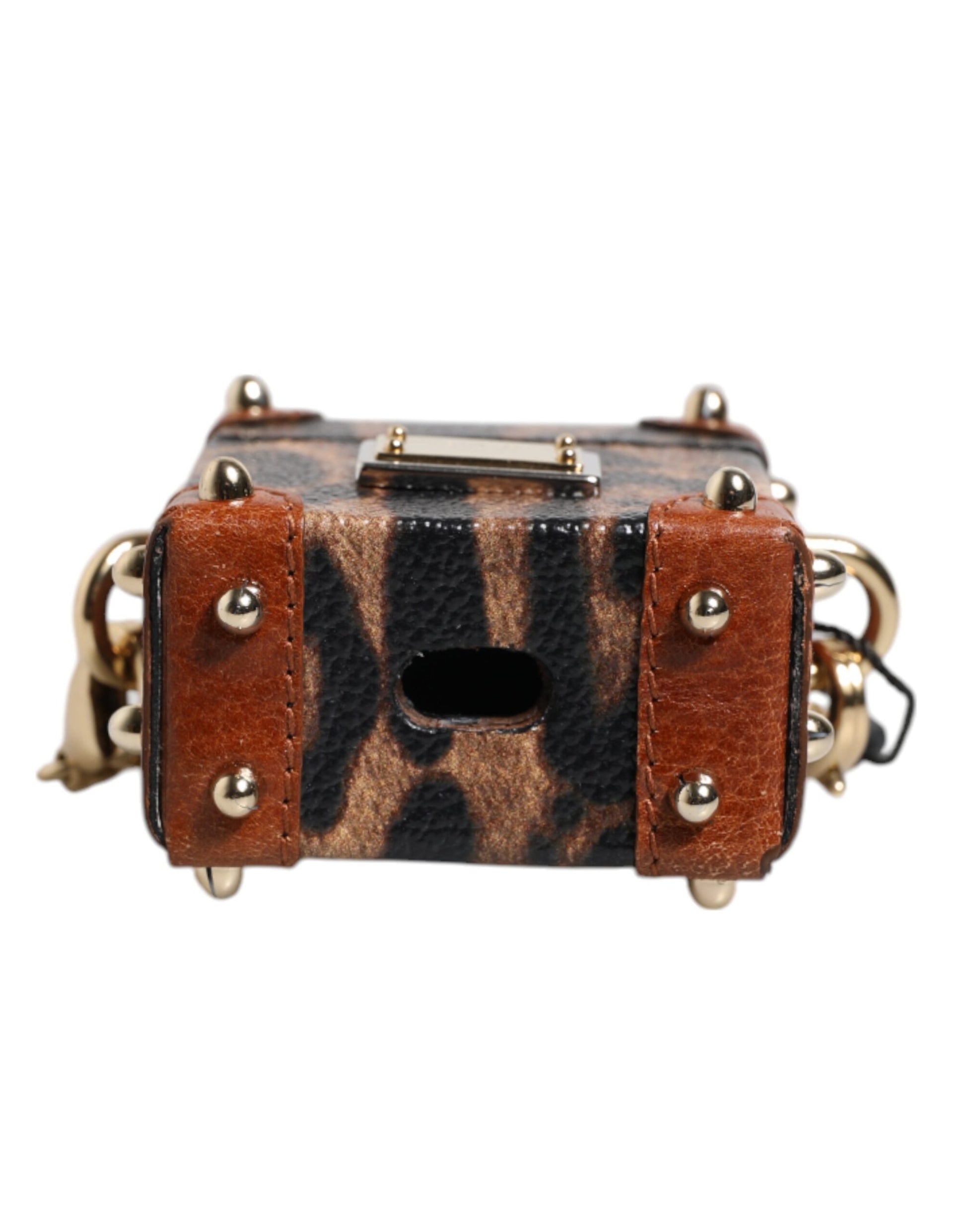 Dolce & Gabbana Brown Leopard Metal Logo Plaque Gold Chain Airpods Case Dolce & Gabbana