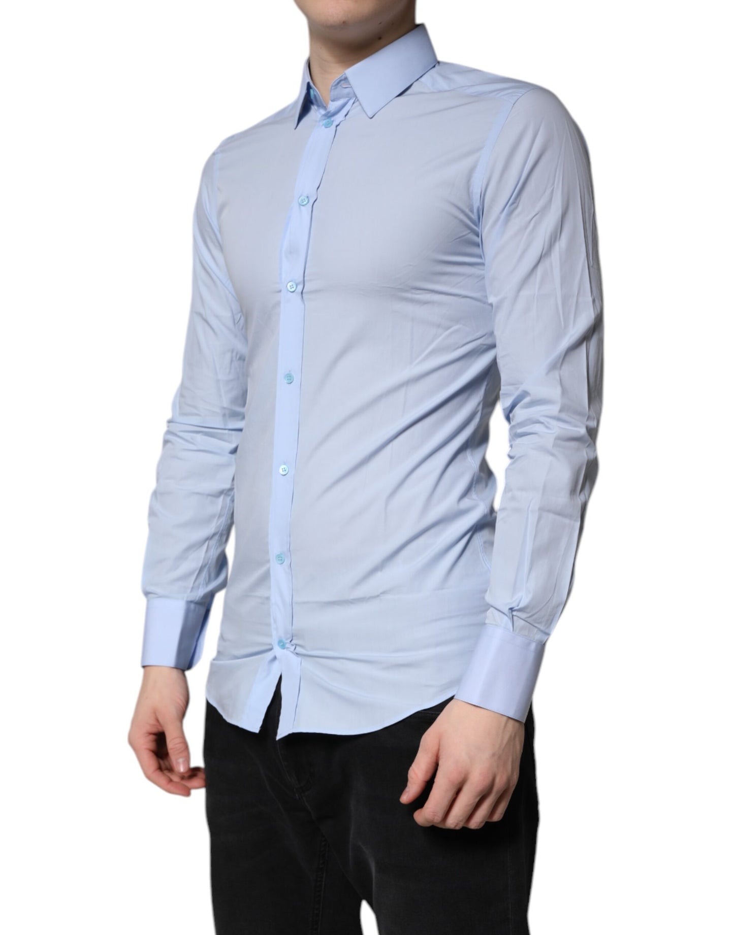 Dolce & Gabbana Light Blue Cotton GOLD Dress Formal Shirt Dolce & Gabbana