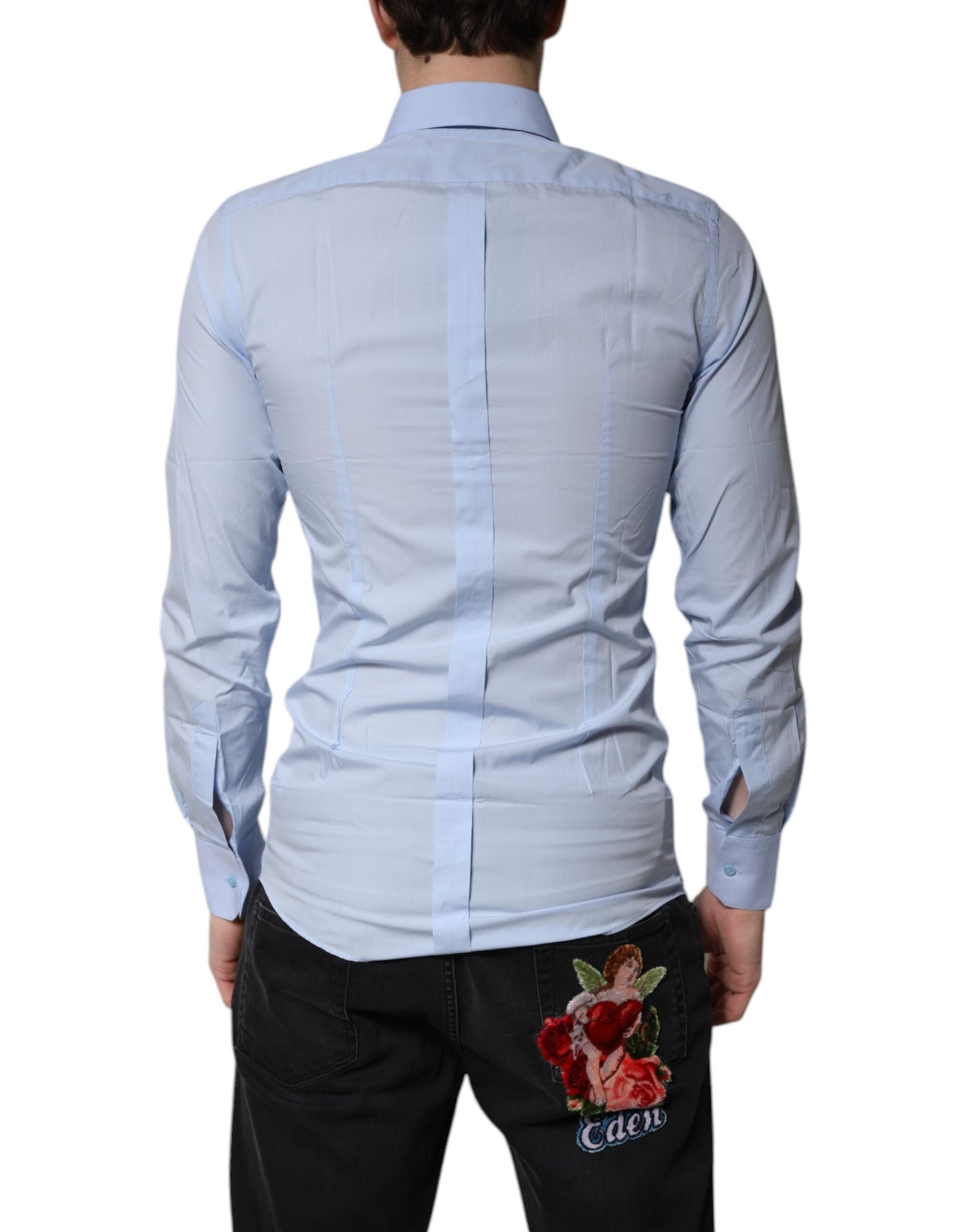 Dolce & Gabbana Light Blue Cotton GOLD Dress Formal Shirt Dolce & Gabbana