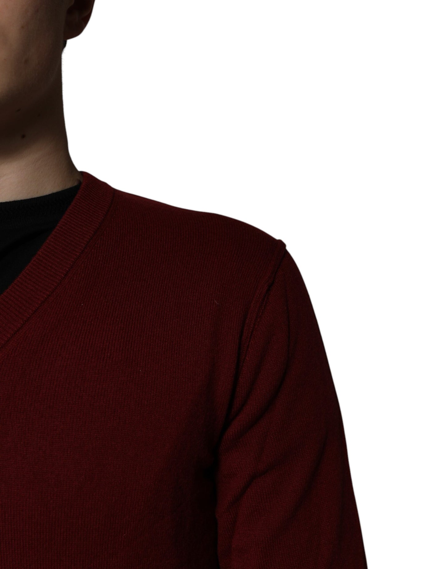 Dolce & Gabbana Maroon Cashmere V-neck Men Pullover Sweater Dolce & Gabbana