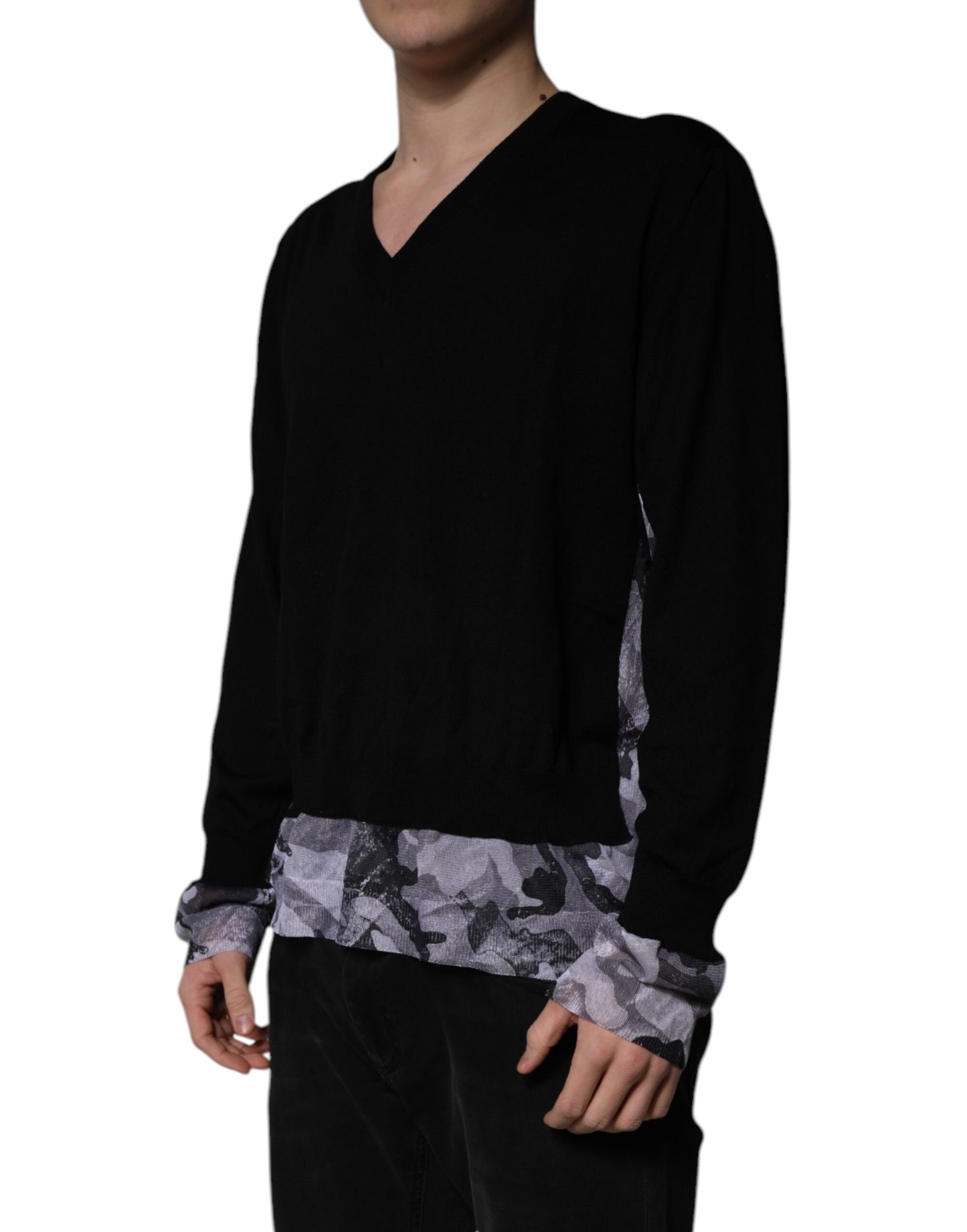 Dolce & Gabbana Black Camouflage V-neck Pullover Sweater Dolce & Gabbana