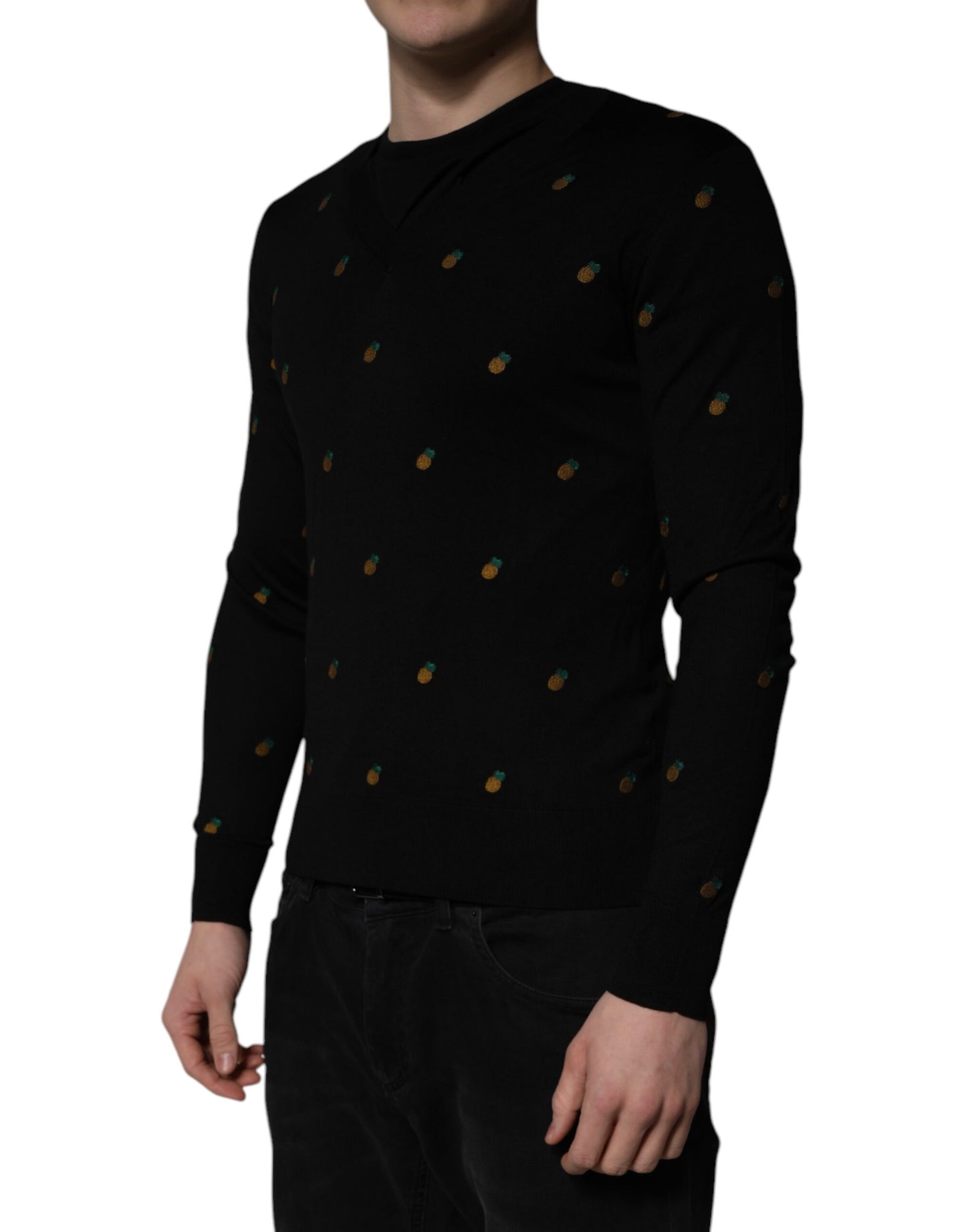 Dolce & Gabbana Black Pineapple Crew Neck Pullover Sweater Dolce & Gabbana
