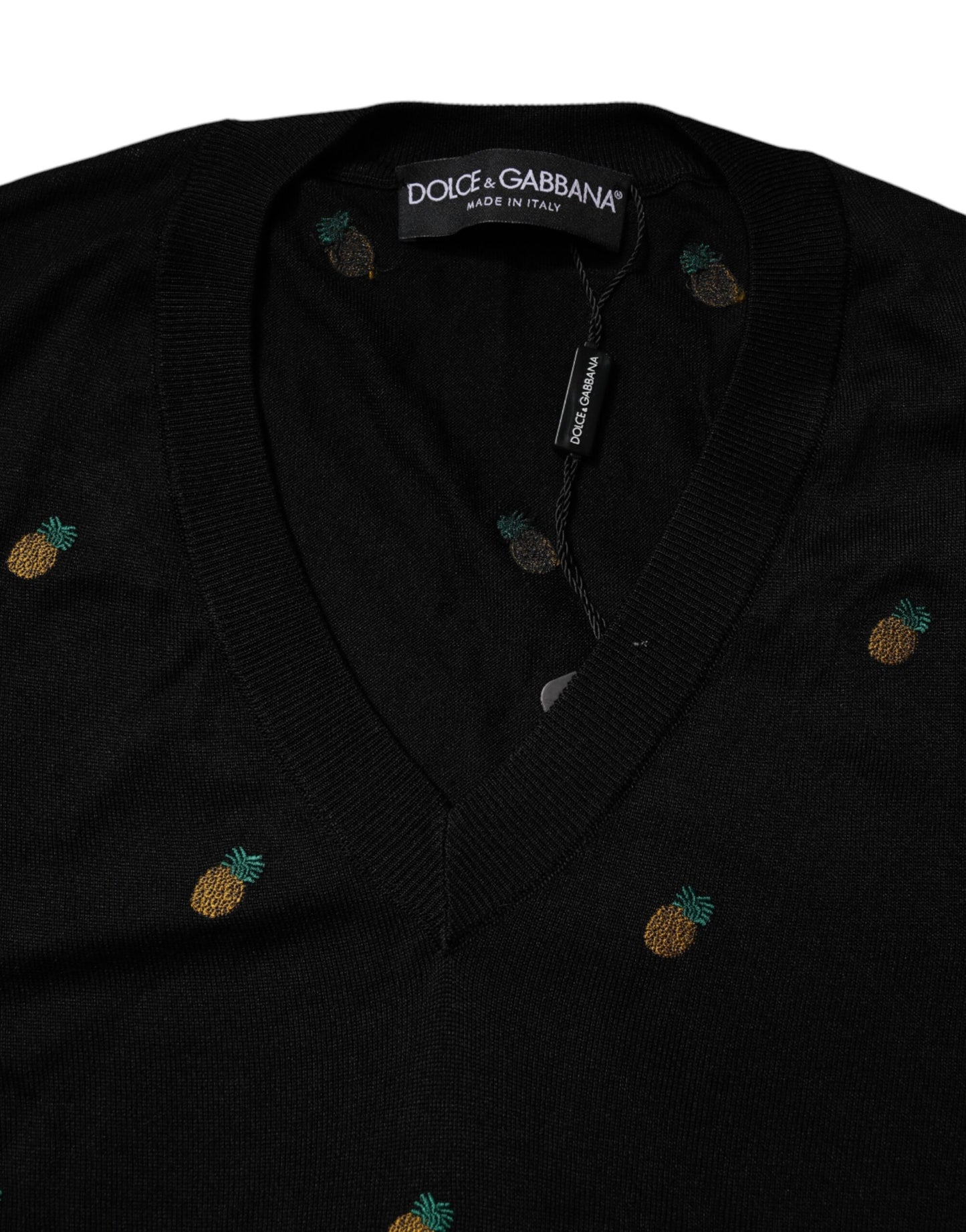 Dolce & Gabbana Black Pineapple Crew Neck Pullover Sweater Dolce & Gabbana