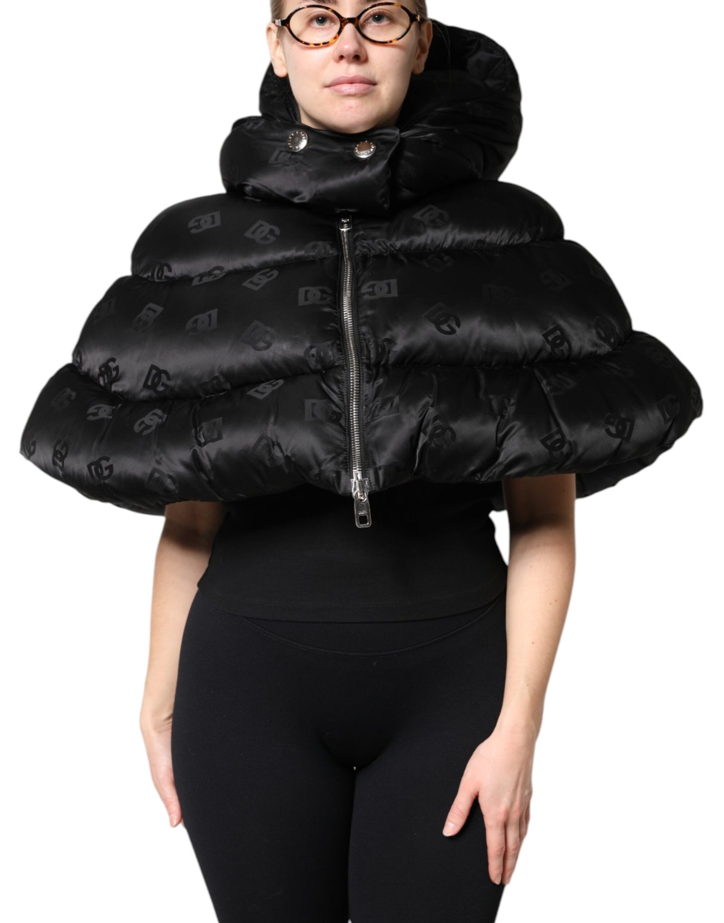 Dolce & Gabbana Black Padded Puffer Hooded Full Zip Cropped Jacket Dolce & Gabbana