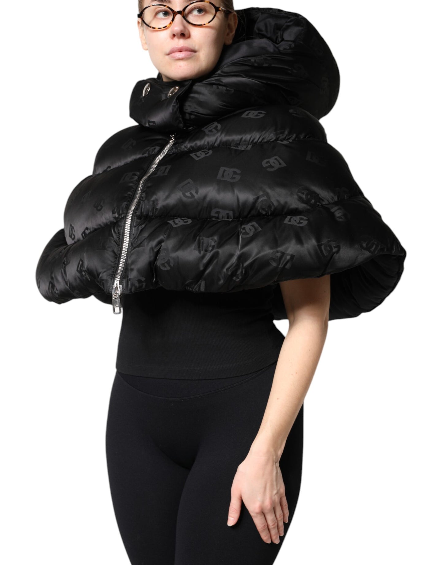 Dolce & Gabbana Black Padded Puffer Hooded Full Zip Cropped Jacket Dolce & Gabbana