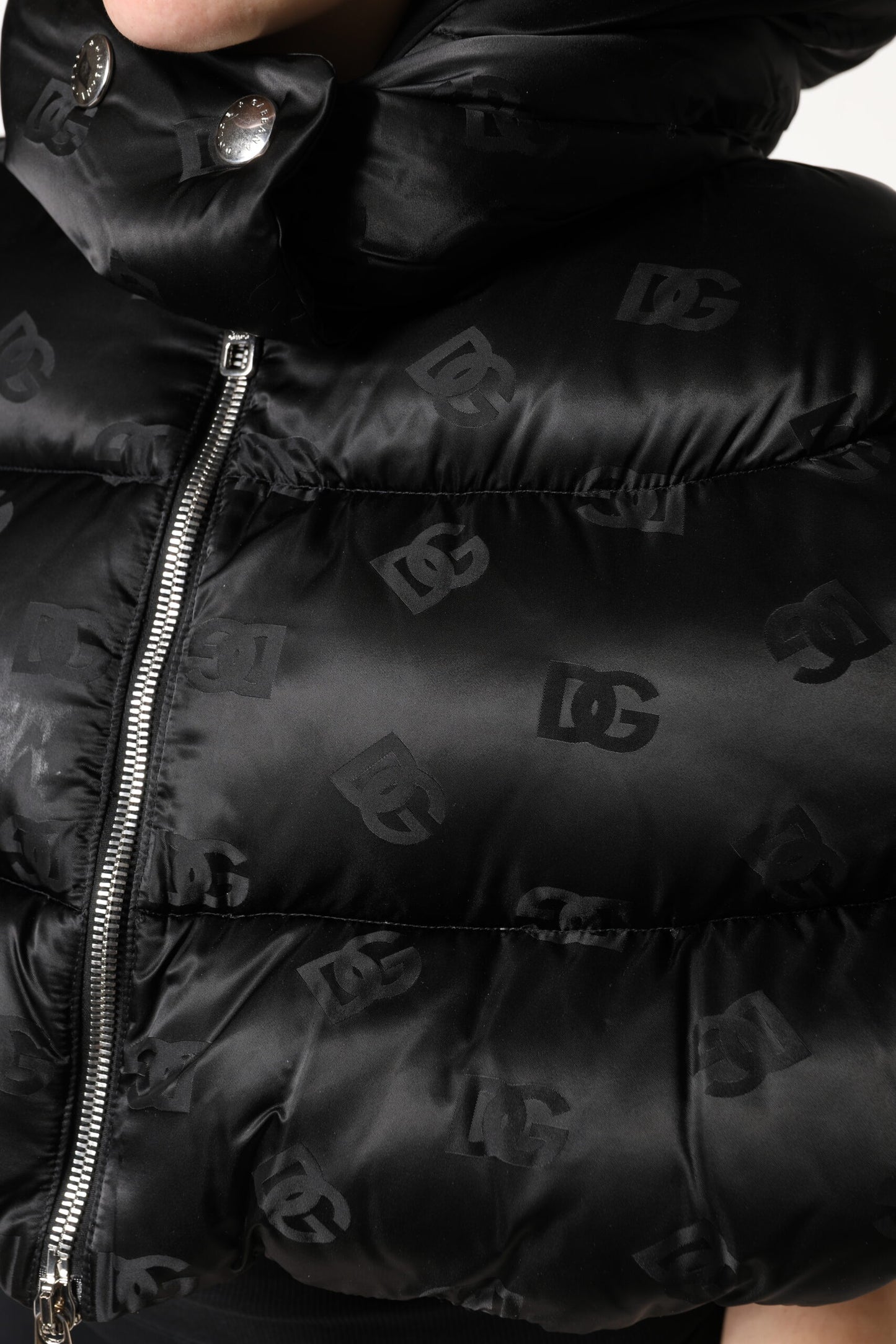 Dolce & Gabbana Black Padded Puffer Hooded Full Zip Cropped Jacket Dolce & Gabbana
