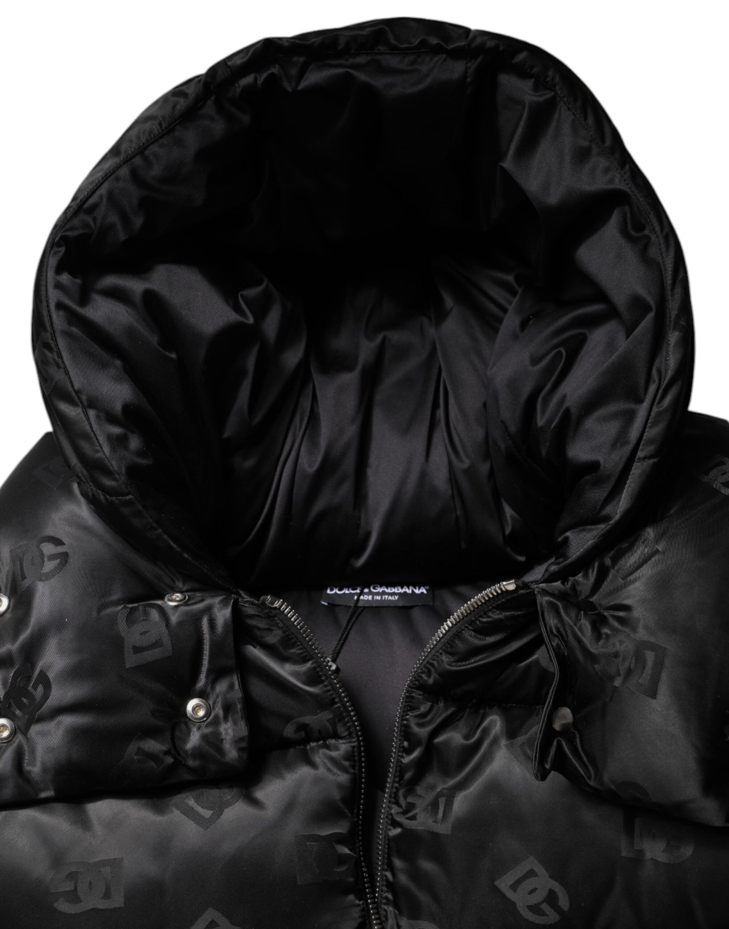 Dolce & Gabbana Black Padded Puffer Hooded Full Zip Cropped Jacket Dolce & Gabbana