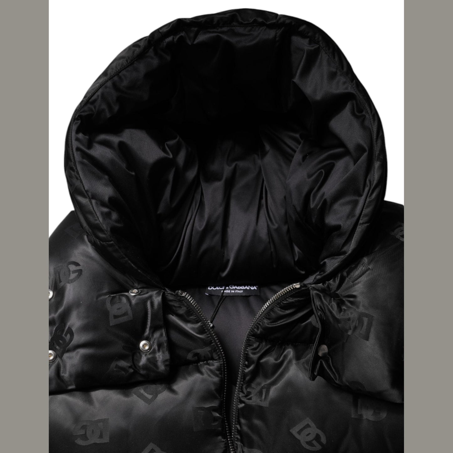 Dolce & Gabbana Black Padded Puffer Hooded Full Zip Cropped Jacket