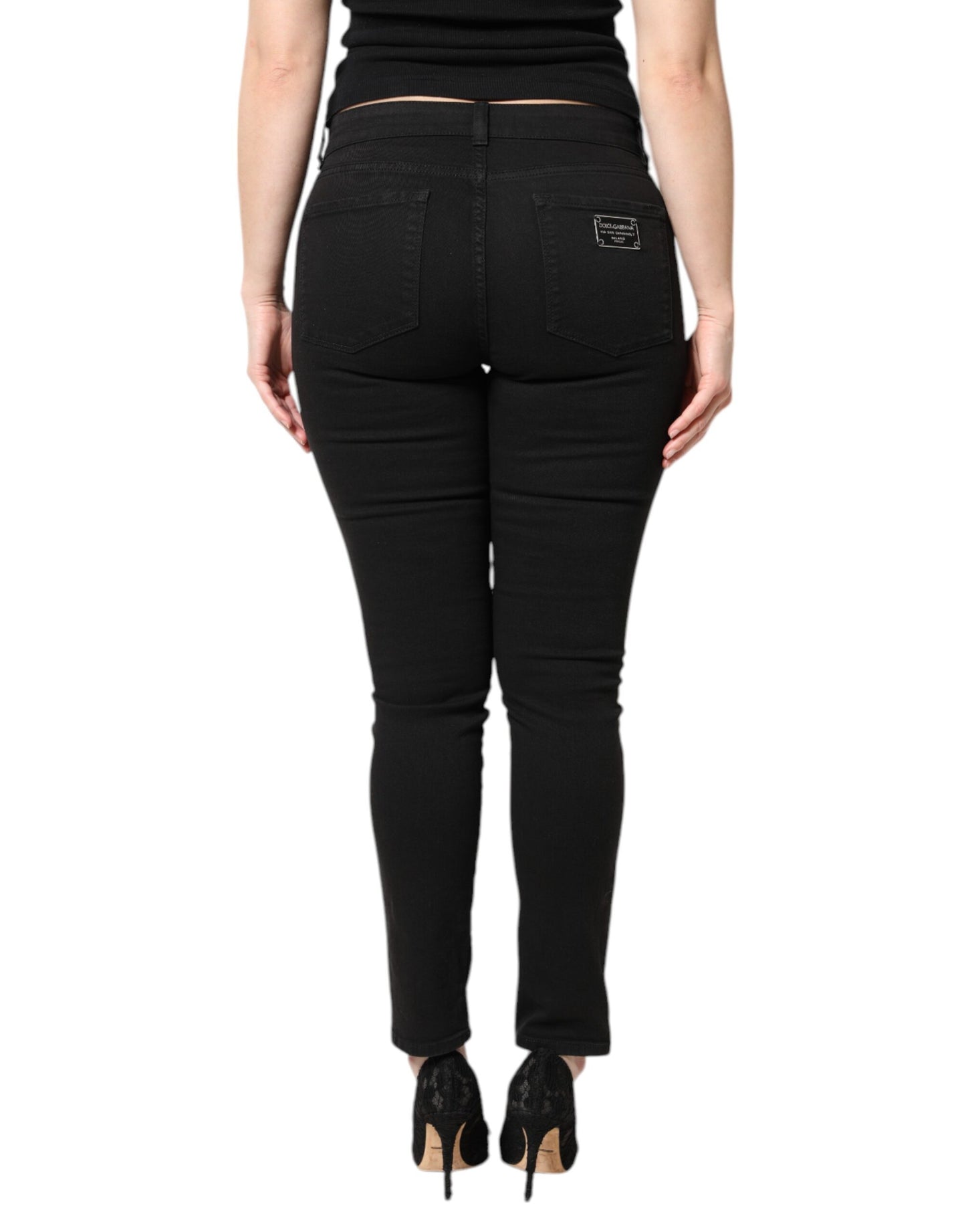 Dolce & Gabbana Black Cotton Mid Waisted Skinny Denim Jeans Dolce & Gabbana
