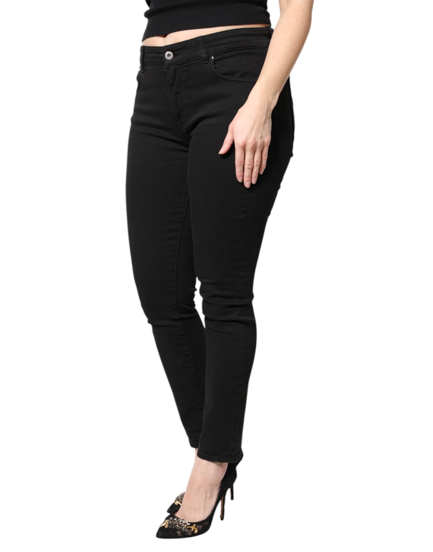 Dolce & Gabbana Black Cotton Mid Waisted Skinny Denim Jeans Dolce & Gabbana