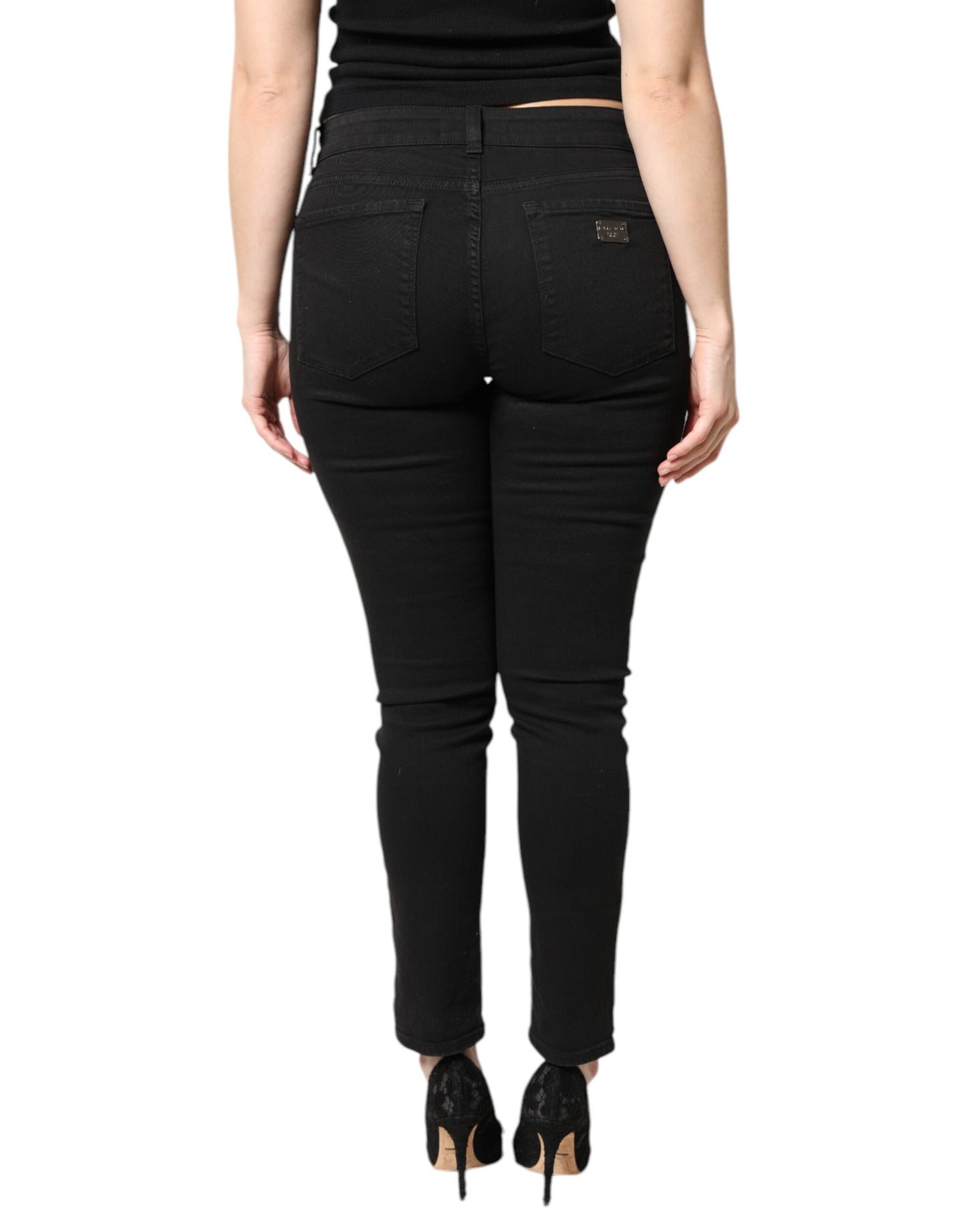 Dolce & Gabbana Black Cotton Mid Waisted Skinny Denim Jeans Dolce & Gabbana