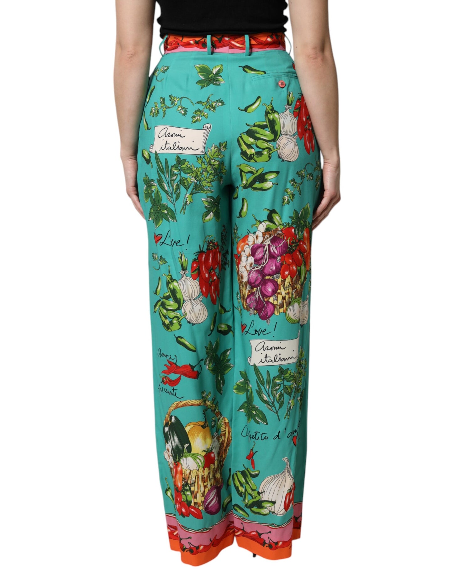 Dolce & Gabbana Green Silk Printed Straight Pants Dolce & Gabbana