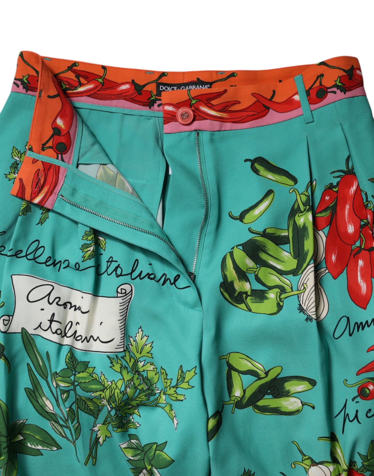 Dolce & Gabbana Green Silk Printed Straight Pants Dolce & Gabbana